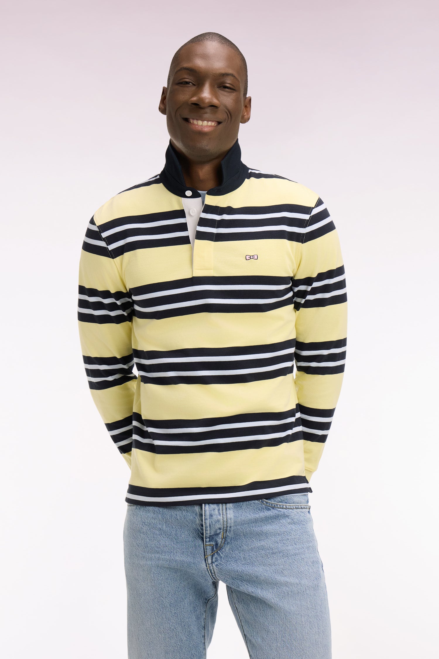 Maillot à manches longues en coton rayé jaune clair