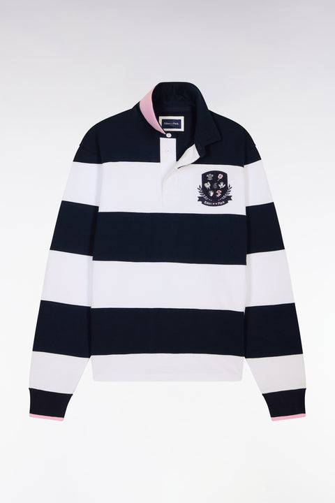 Maillot 6 Nations à manches longues en coton rayé blanc et marine - Image 2