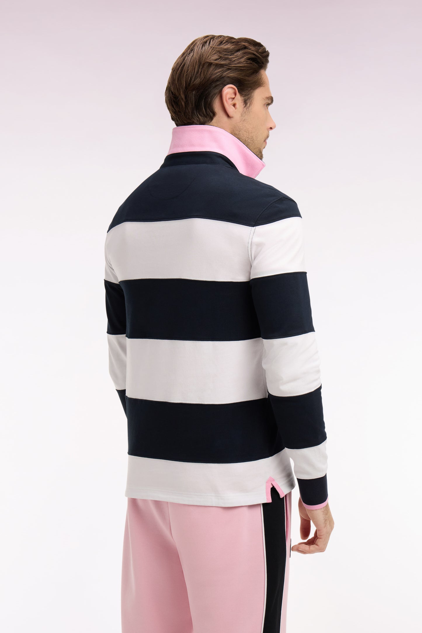 Maillot 6 Nations à manches longues en coton rayé blanc et marine