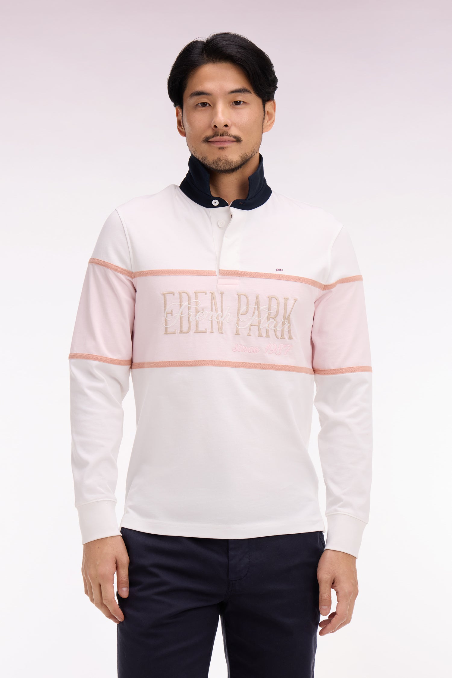 Maillot à manches longues écru et rose brodé