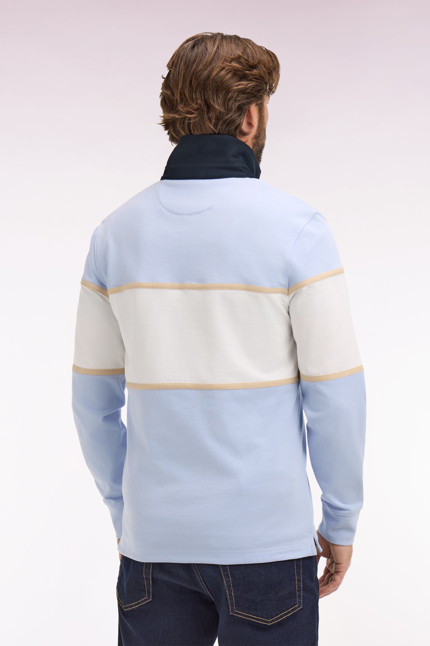 Maillot à manches longues ciel et écru brodé