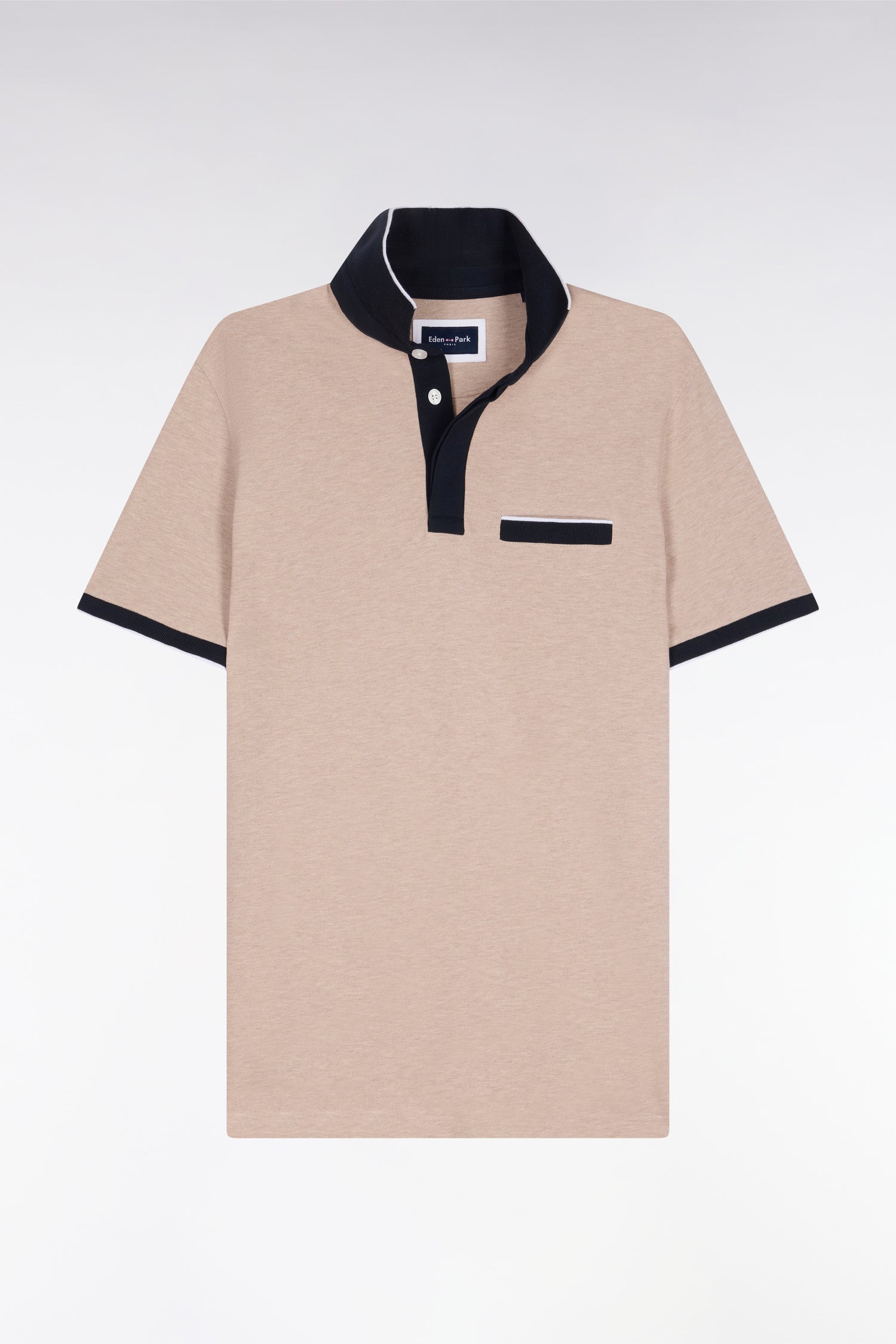Polo manches courtes en piqué coton stretch beige coupe slim