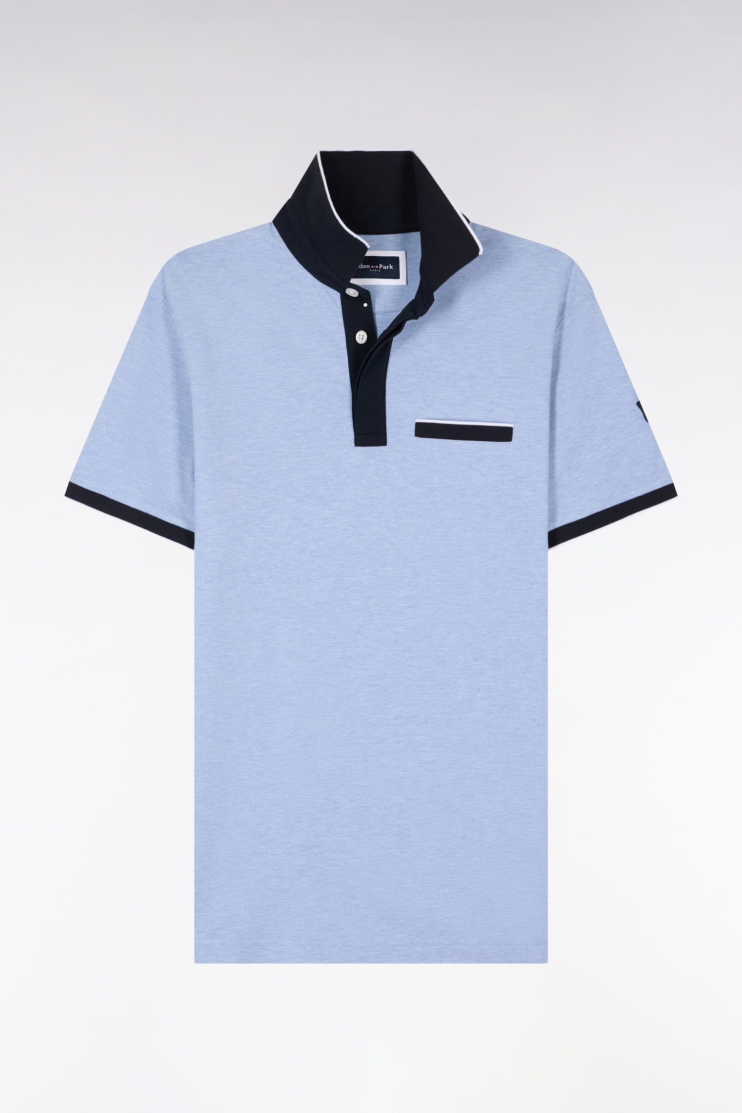 Polo manches courtes en piqué coton stretch ciel coupe slim