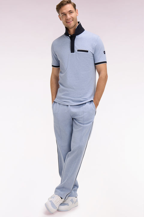 Polo manches courtes en piqué coton stretch ciel coupe slim - Image 1