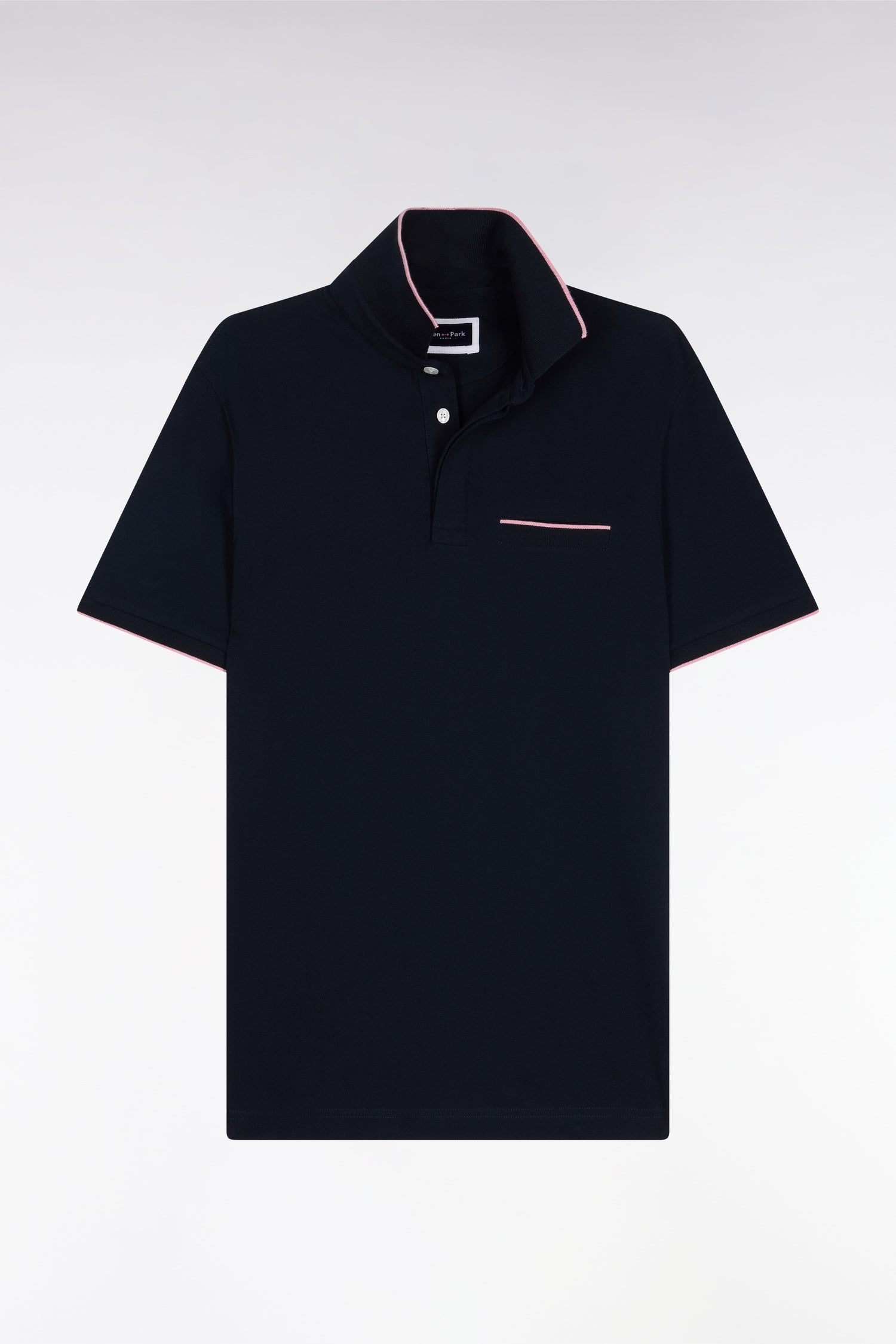 Polo manches courtes en piqué coton stretch marine coupe slim