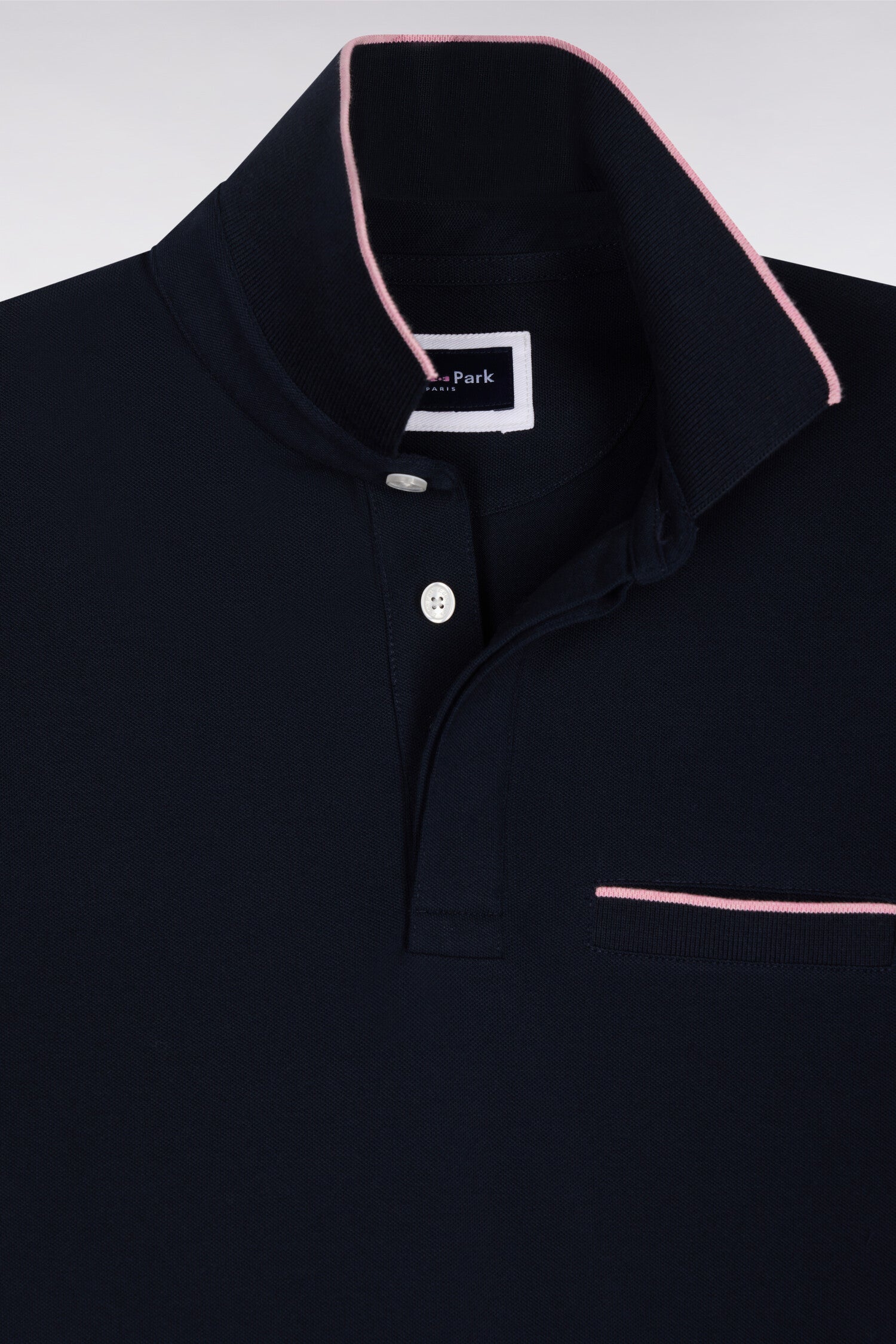 Polo manches courtes en piqué coton stretch marine coupe slim
