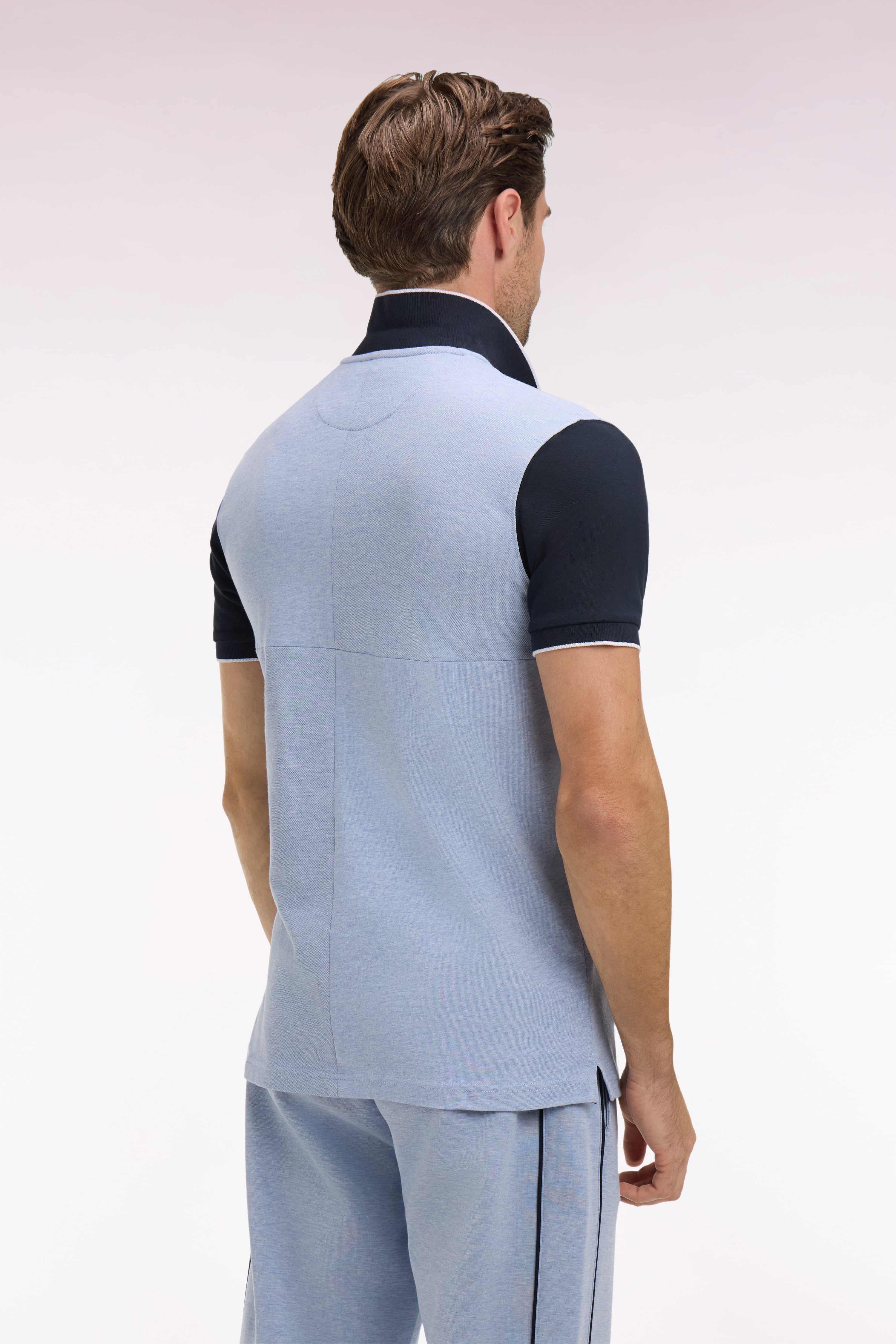 Poloshirt kurze Ärmel zweifarbig aus Baumwolle Himmelblau mit Einsätze Regular-Passform