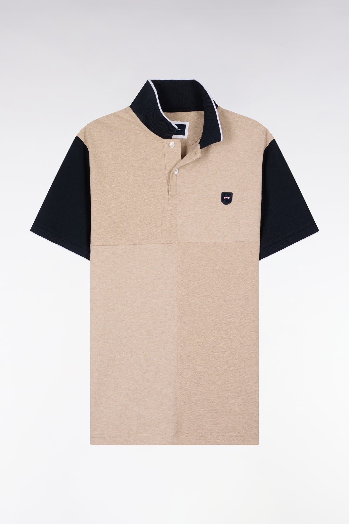 Polo manches courtes bicolore en coton beige à découpes coupe regular