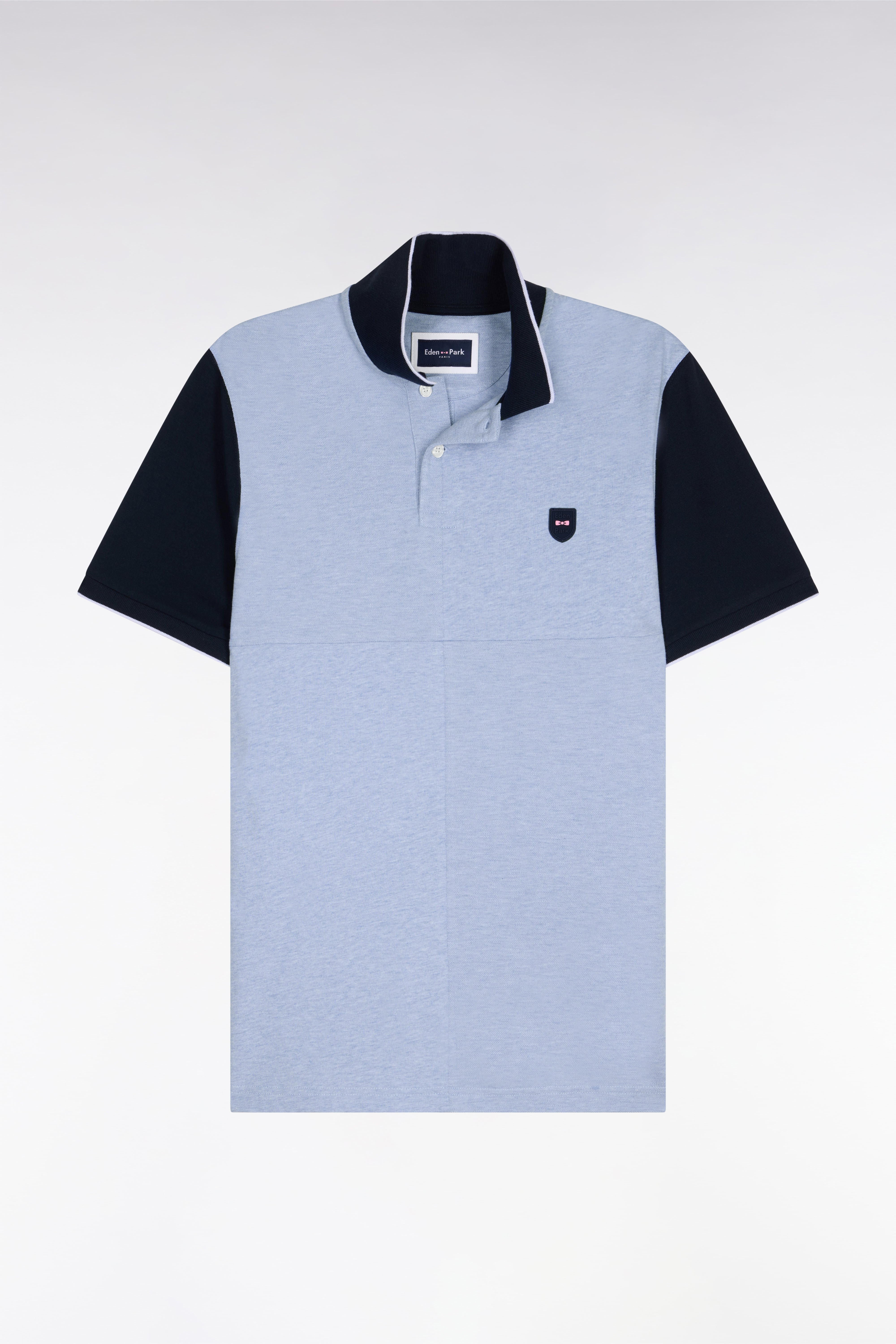 Poloshirt kurze Ärmel zweifarbig aus Baumwolle Himmelblau mit Einsätze Regular-Passform
