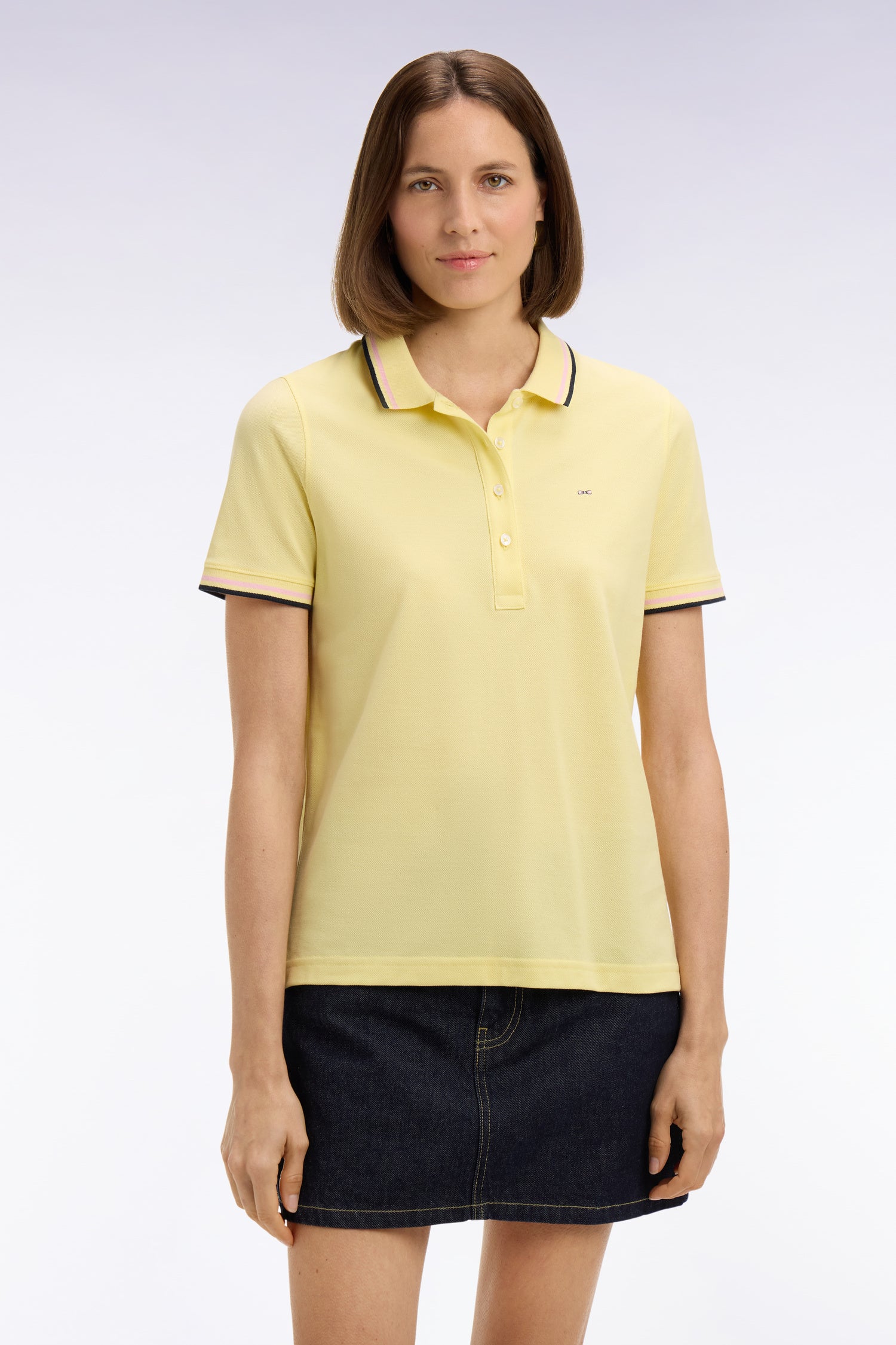 Polo à manches courtes en coton jaune clair coupe regular