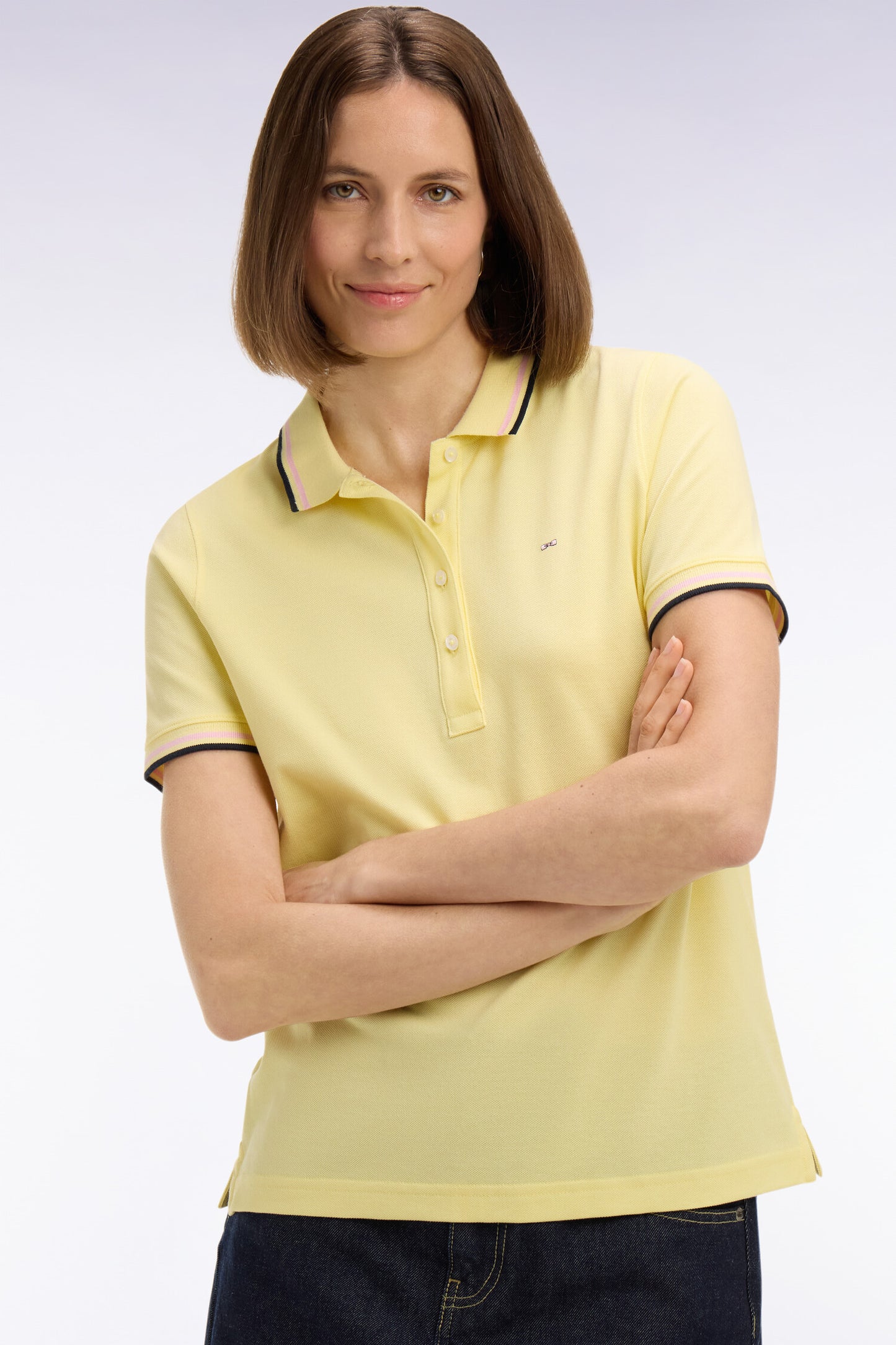 Polo à manches courtes en coton jaune clair coupe regular