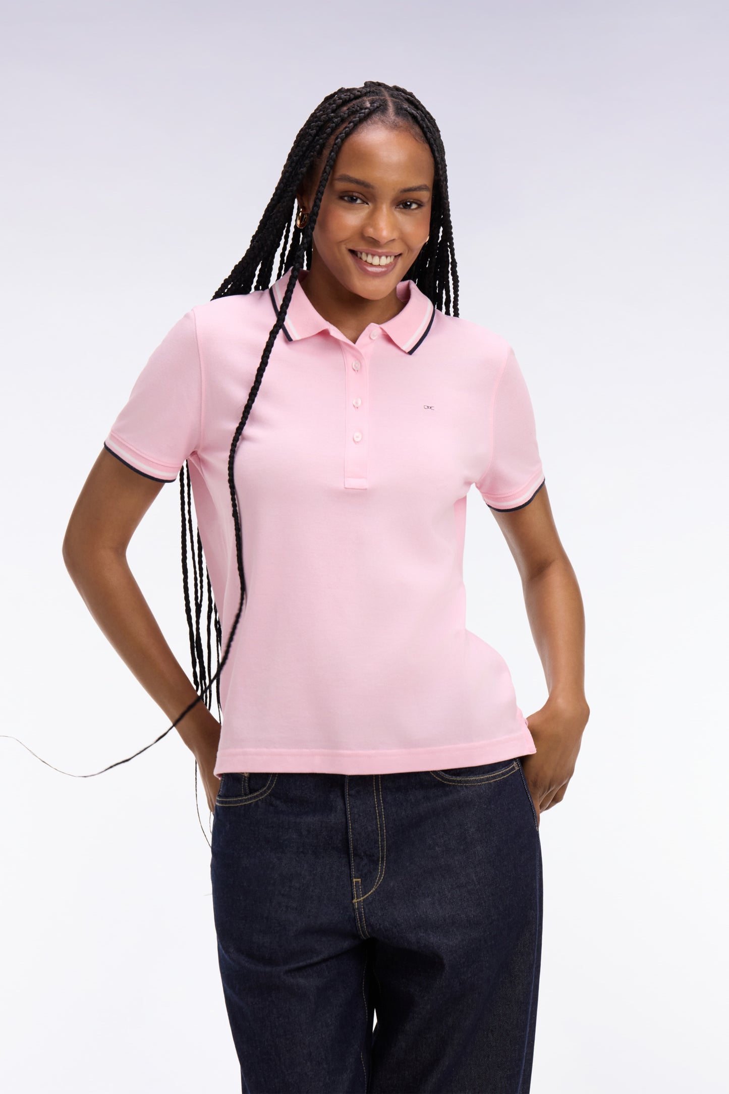 Polo à manches courtes en coton rose coupe regular