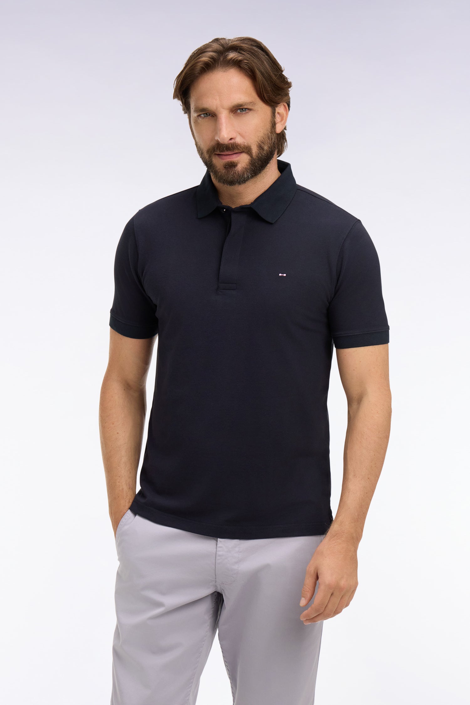 Polo à manches courtes en coton marine coupe slim