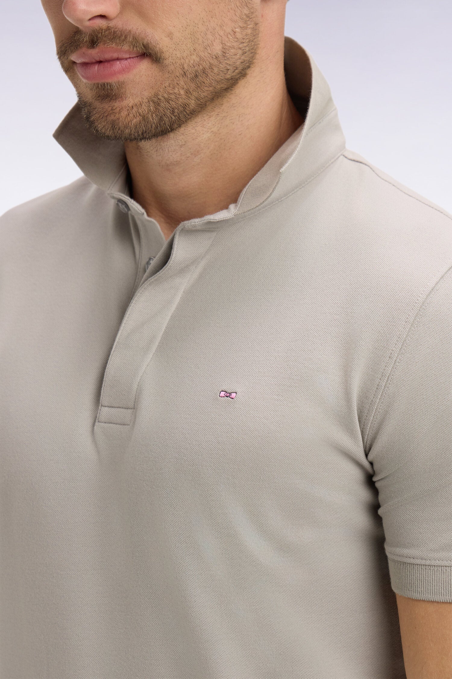 Polo à manches courtes en coton gris coupe slim