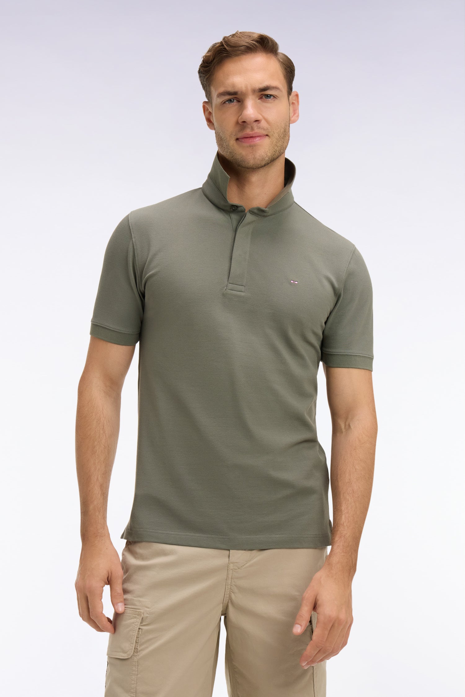 Polo à manches courtes en coton kaki coupe slim