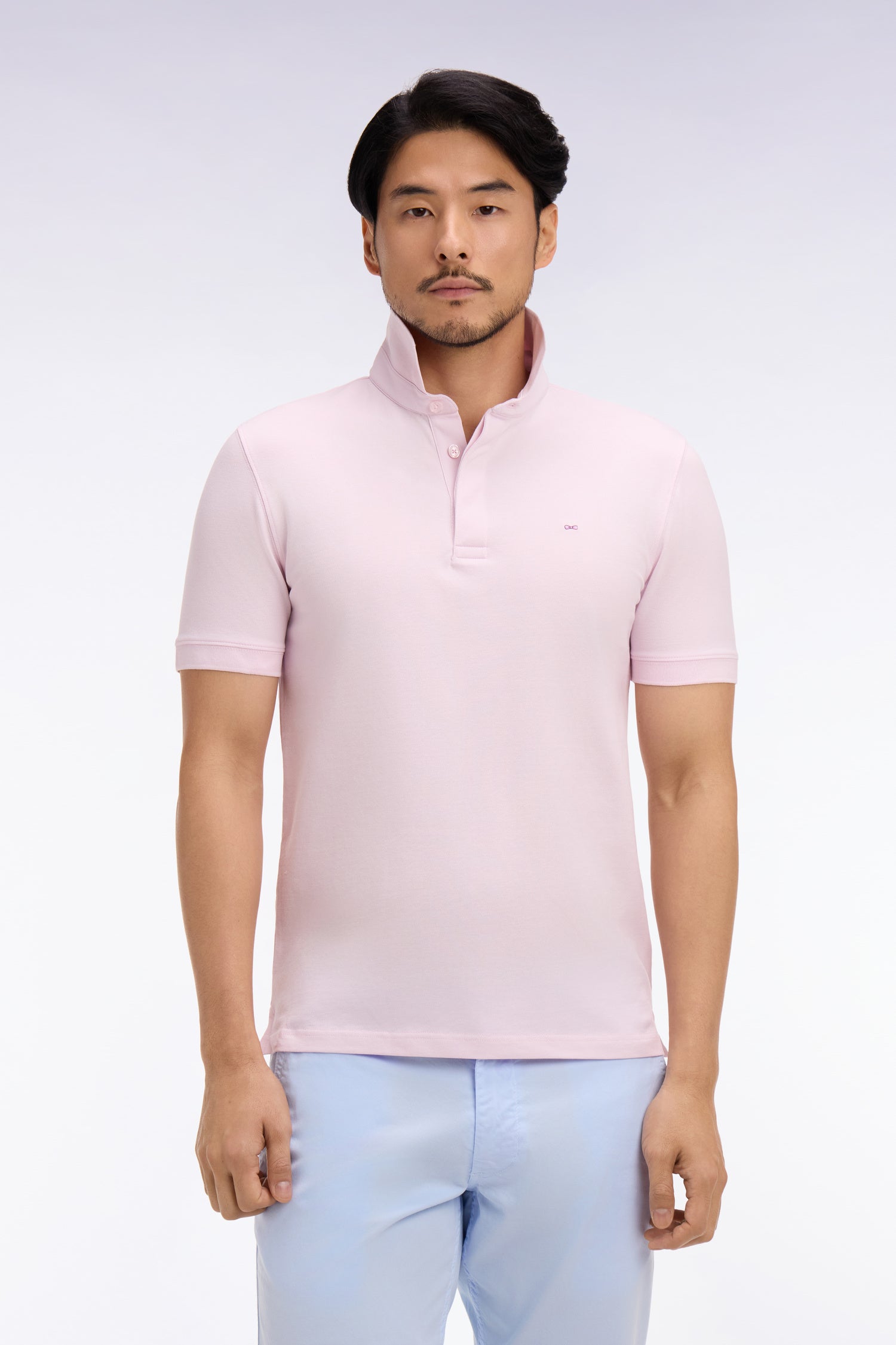 Polo à manches courtes en coton rose coupe slim