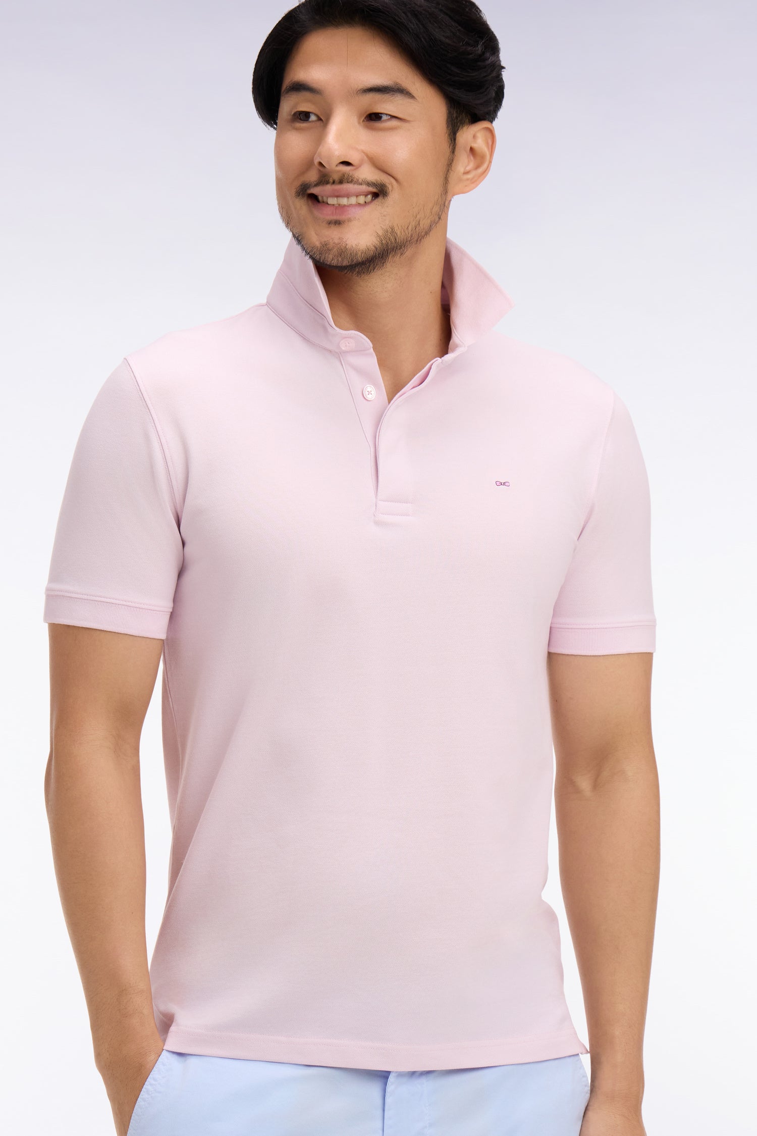 Polo à manches courtes en coton rose coupe slim