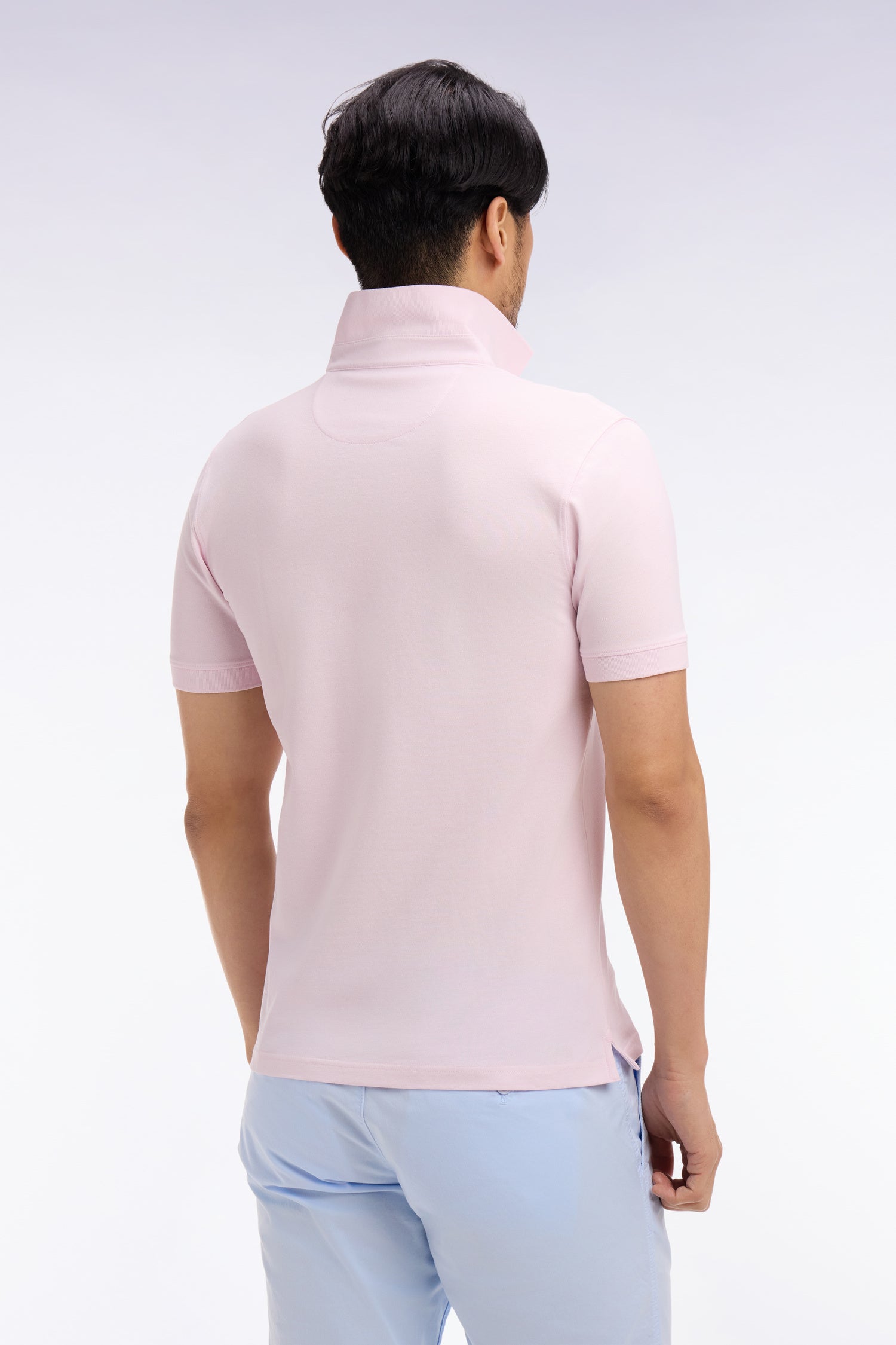 Polo à manches courtes en coton rose coupe slim