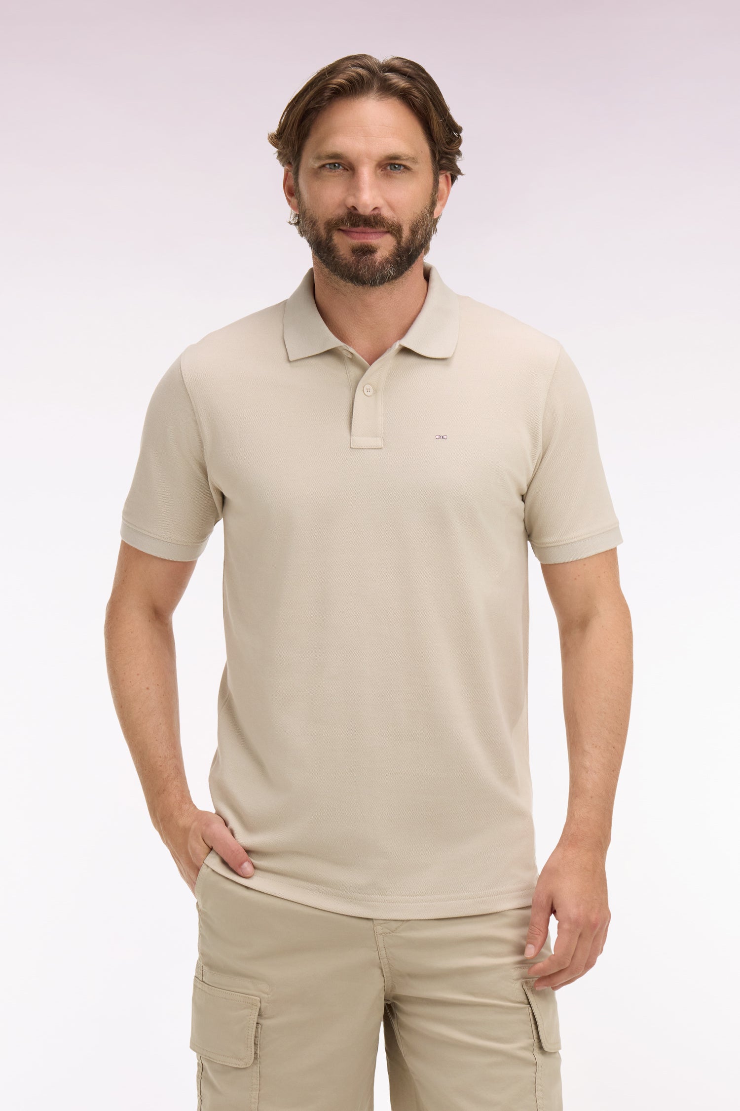 Polo à manches courtes en coton beige coupe regular