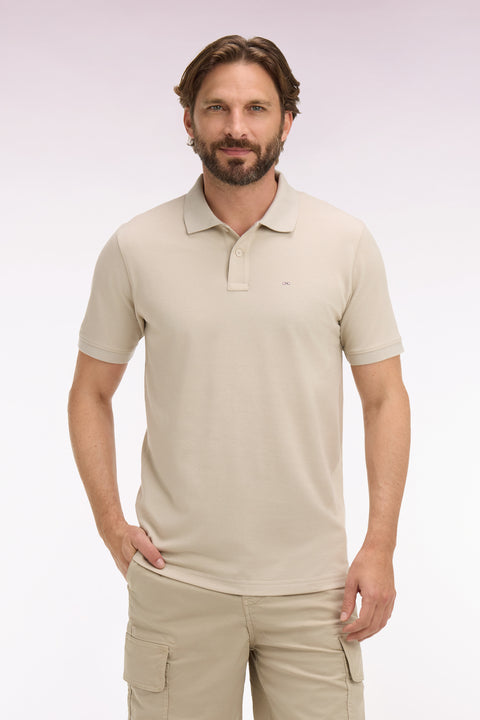 Polo à manches courtes en coton beige coupe regular - Image 3