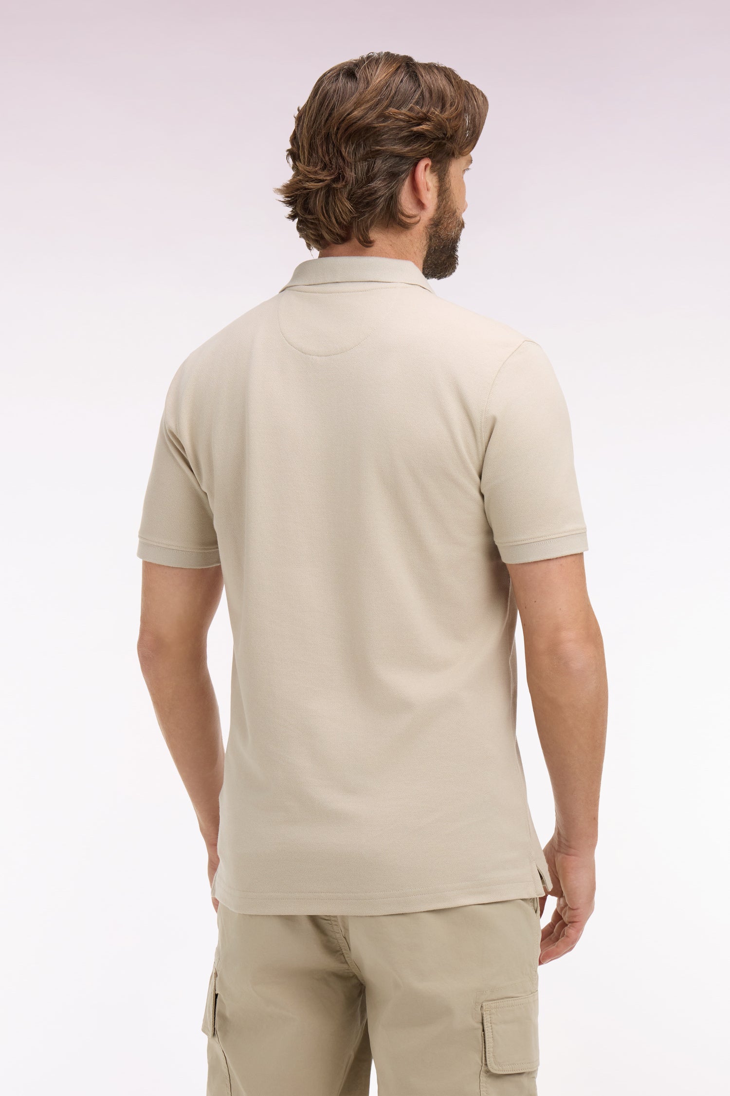 Polo à manches courtes en coton beige coupe regular