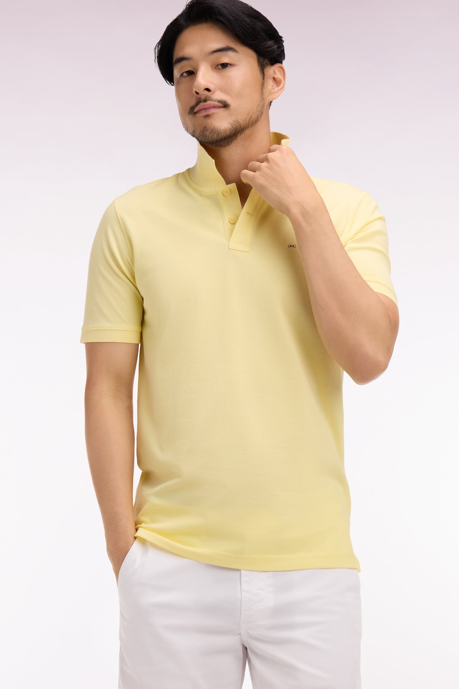 Polo à manches courtes en coton jaune clair coupe regular