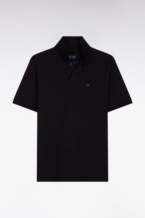 Polo à manches courtes en coton noir coupe regular - Image 1