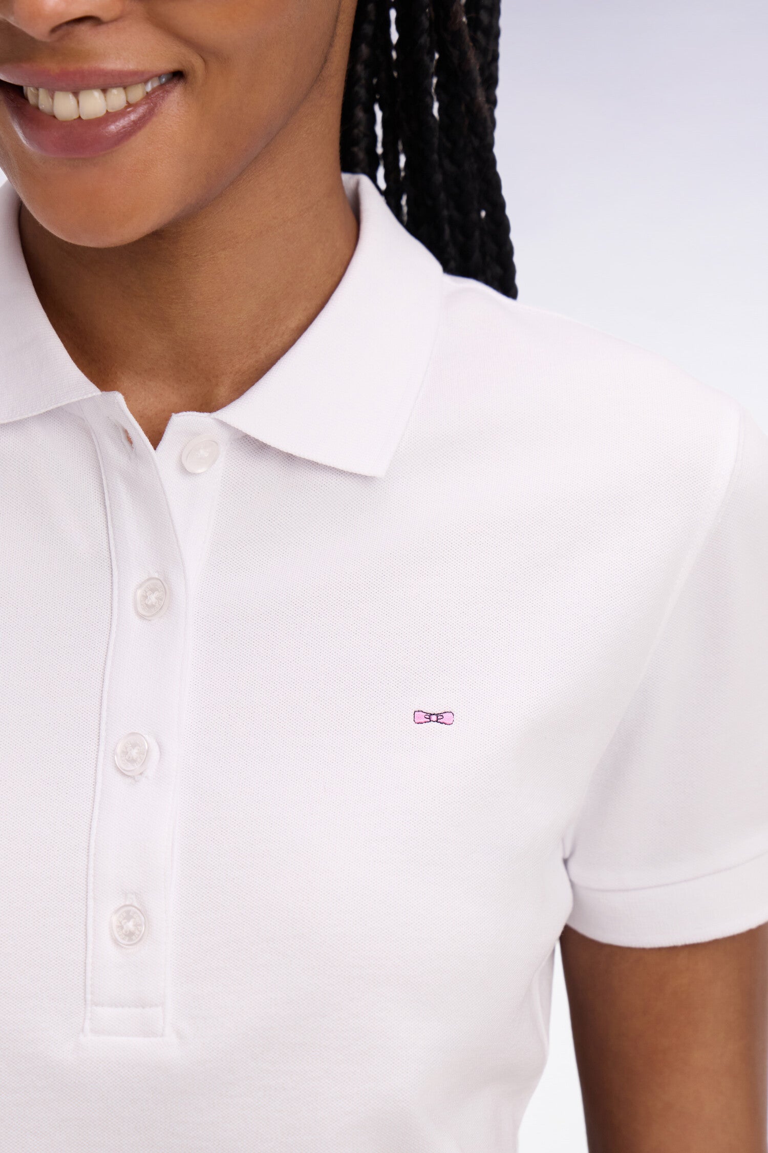 Polo à manches courtes en coton stretch blanc