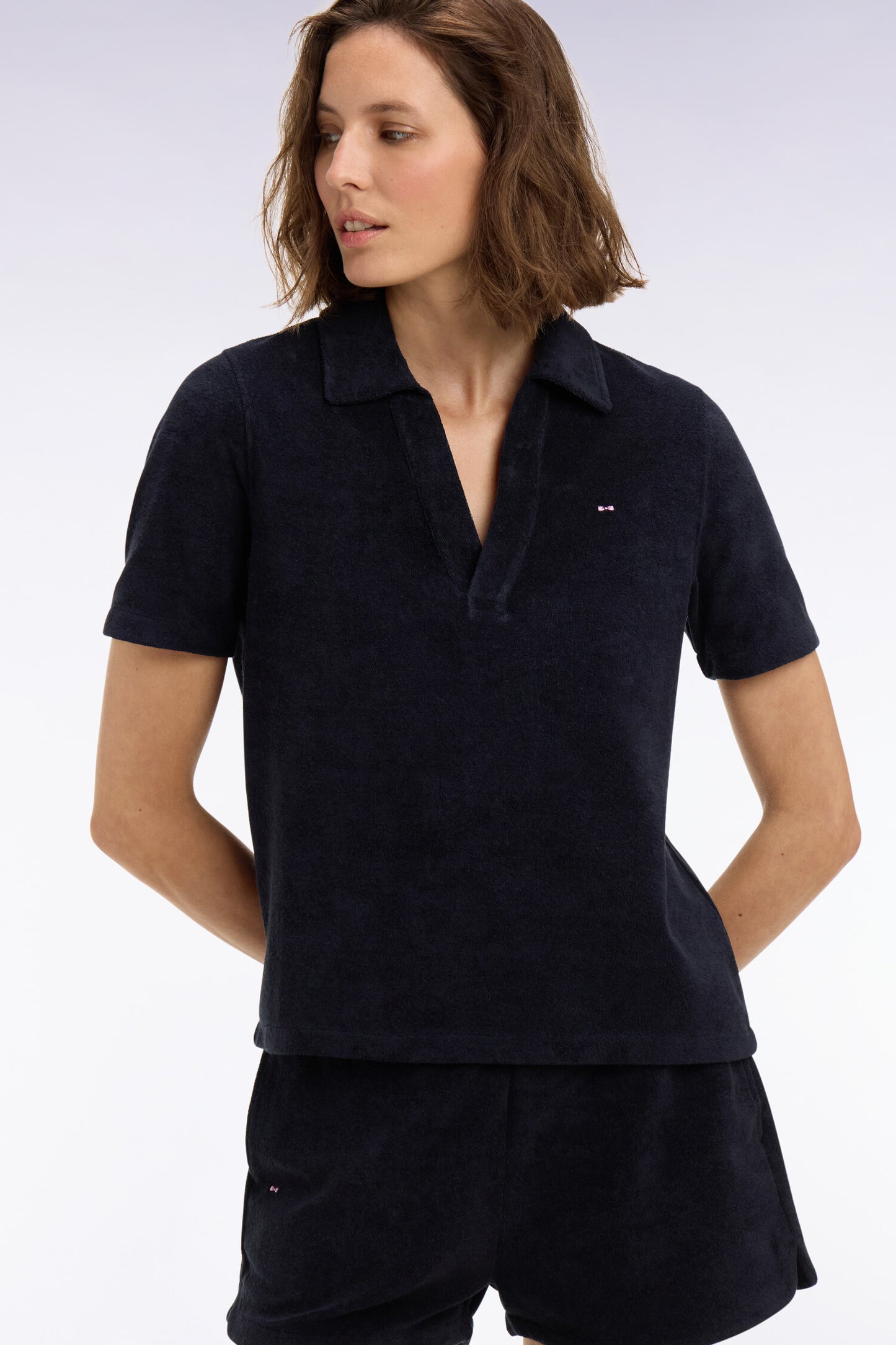 Polo à manches courtes en coton éponge marine coupe regular