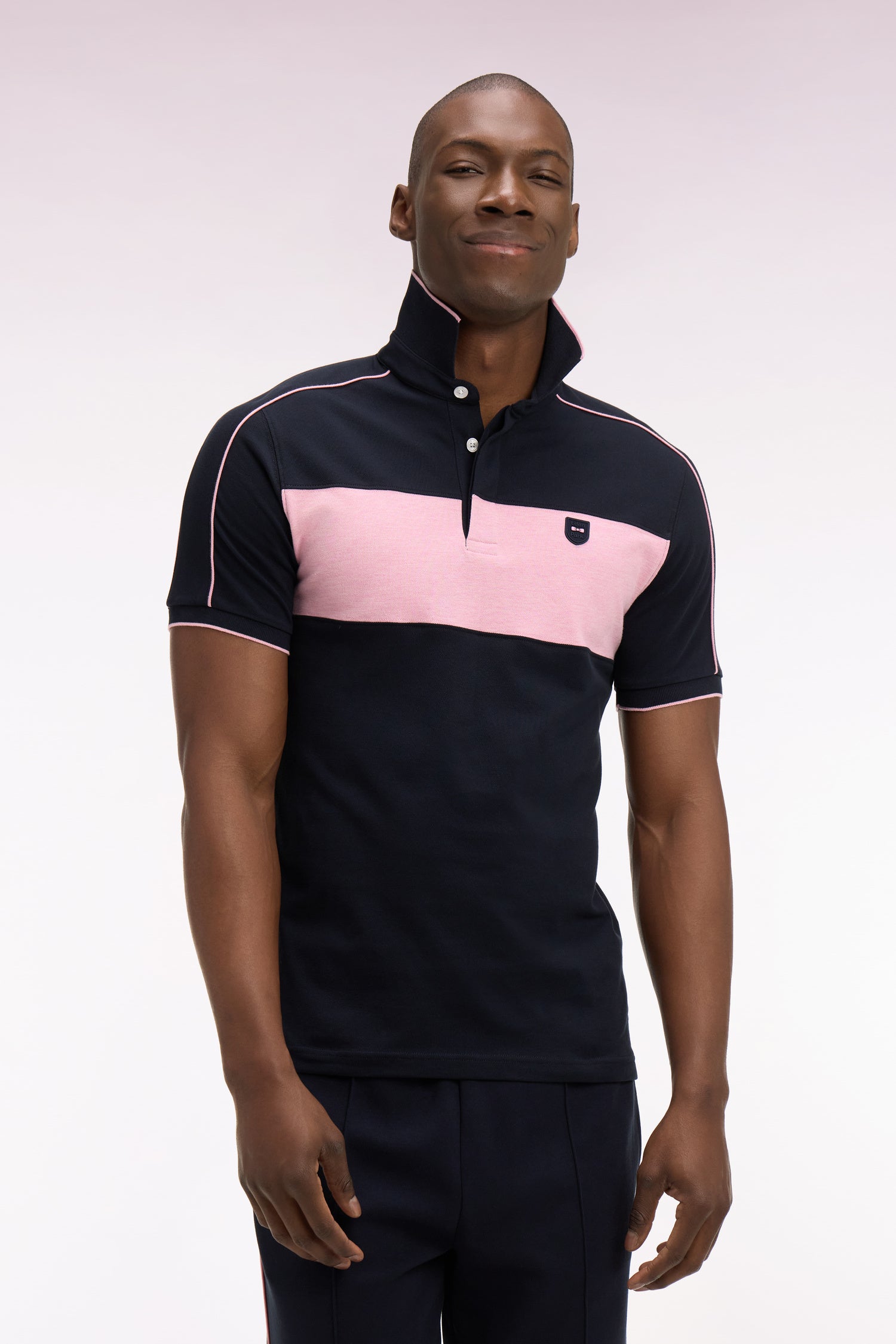 Polo à manches courtes en coton stretch rose coupe slim