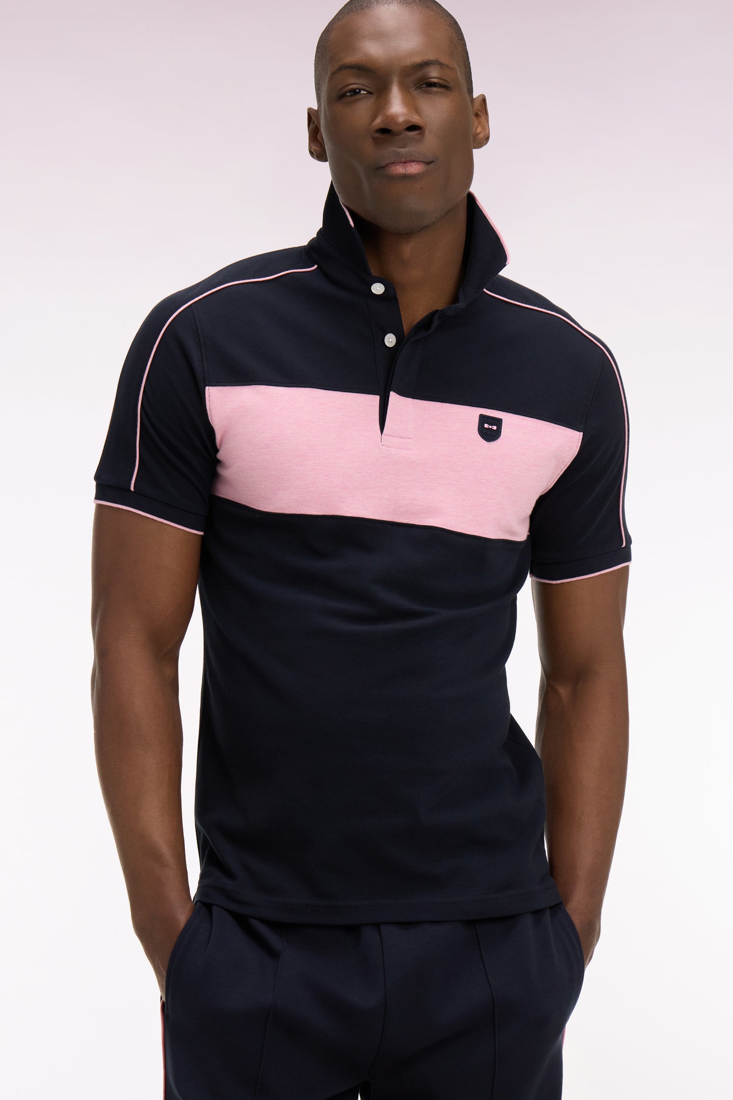 Polo à manches courtes en coton stretch rose coupe slim