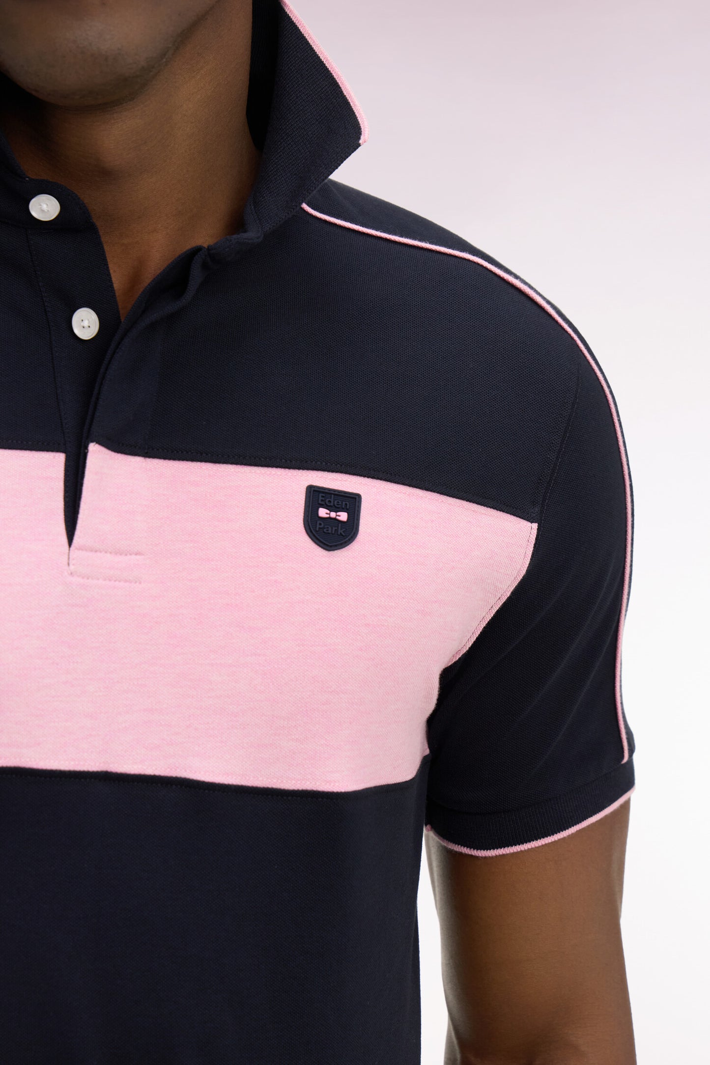 Polo à manches courtes en coton stretch rose coupe slim