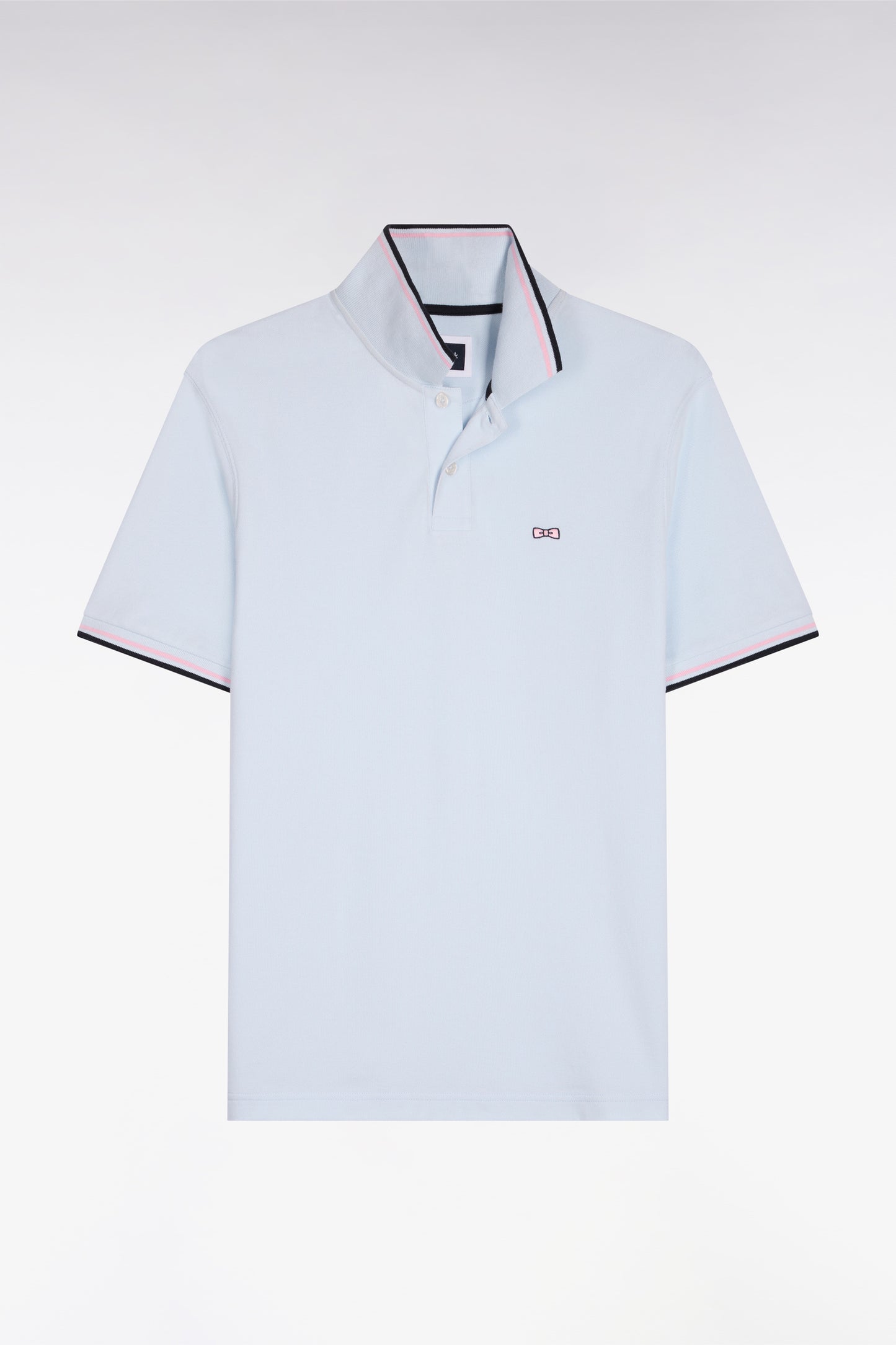 Polo manches courtes en coton ciel détails rayés coupe regular