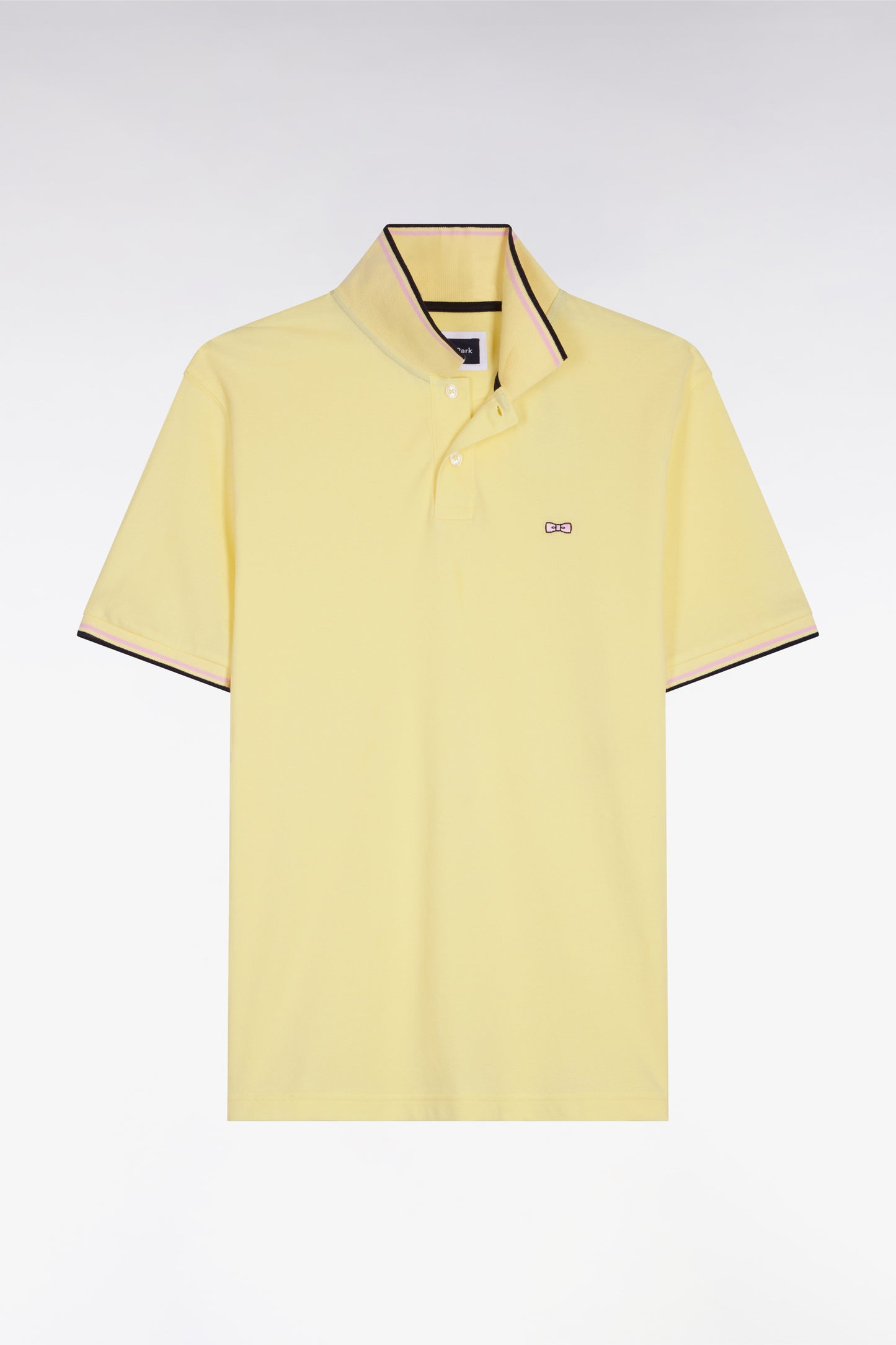 Polo manches courtes en coton jaune détails rayés coupe regular