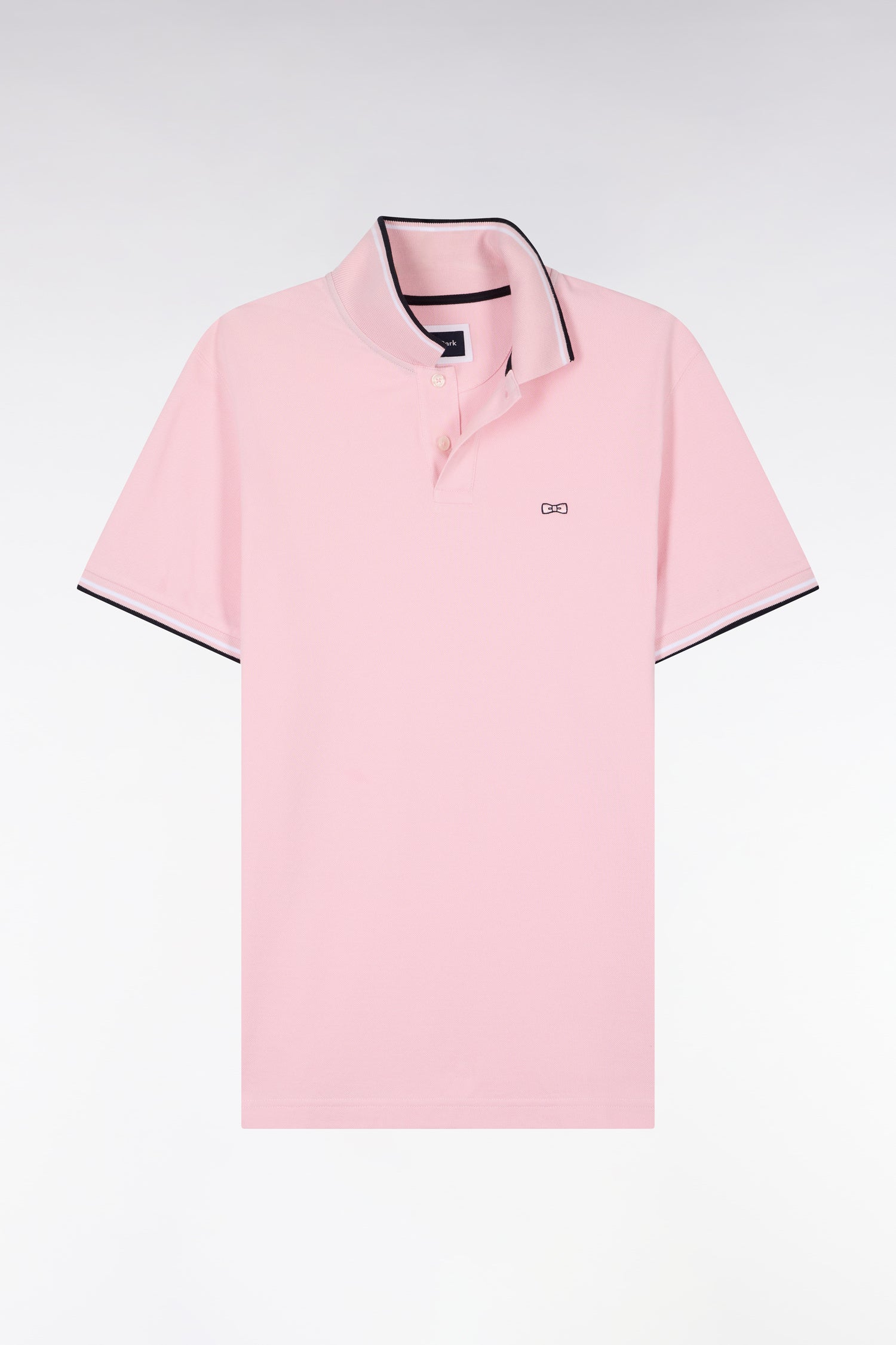 Polo à manches courtes en coton rose détails rayés coupe regular