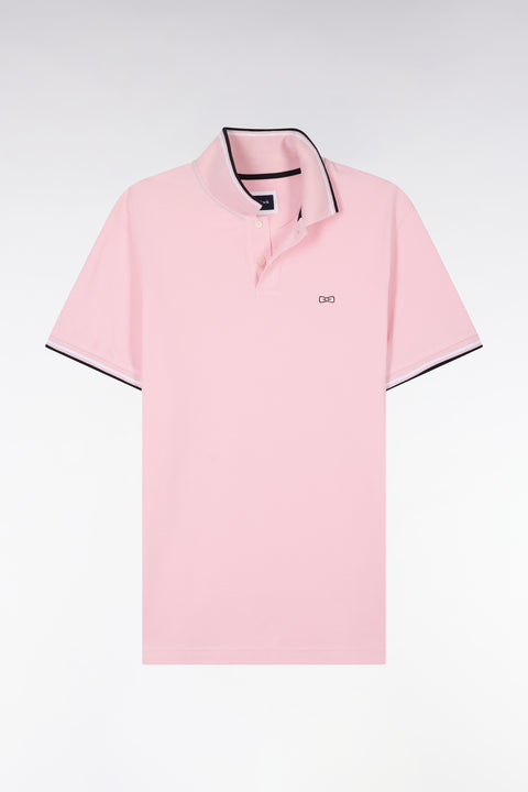 Polo à manches courtes en coton rose détails rayés coupe regular - Image 2