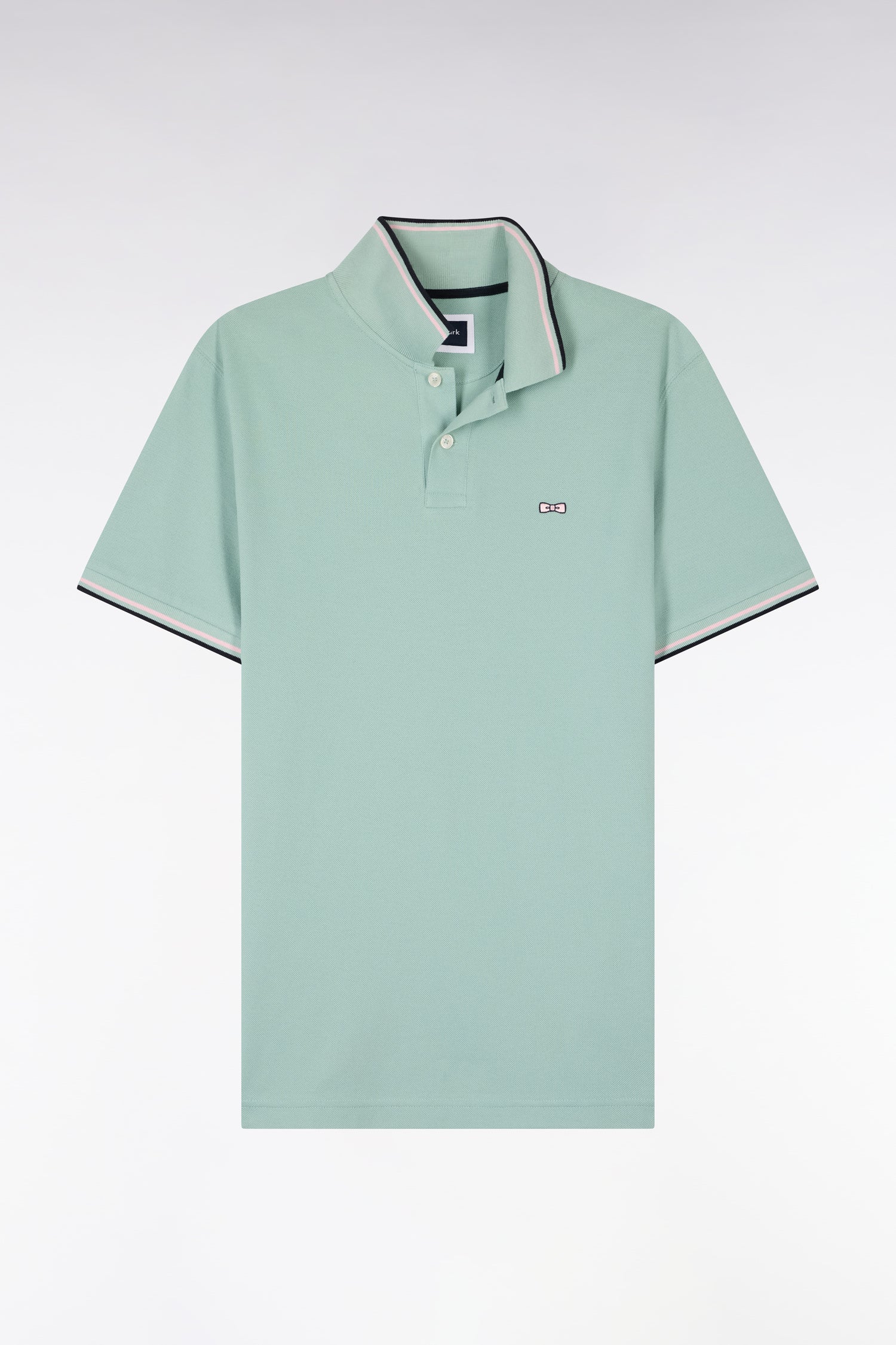 Kurzarm-Poloshirt aus Baumwolle Wassergrün Details gestreift Regular-Passform