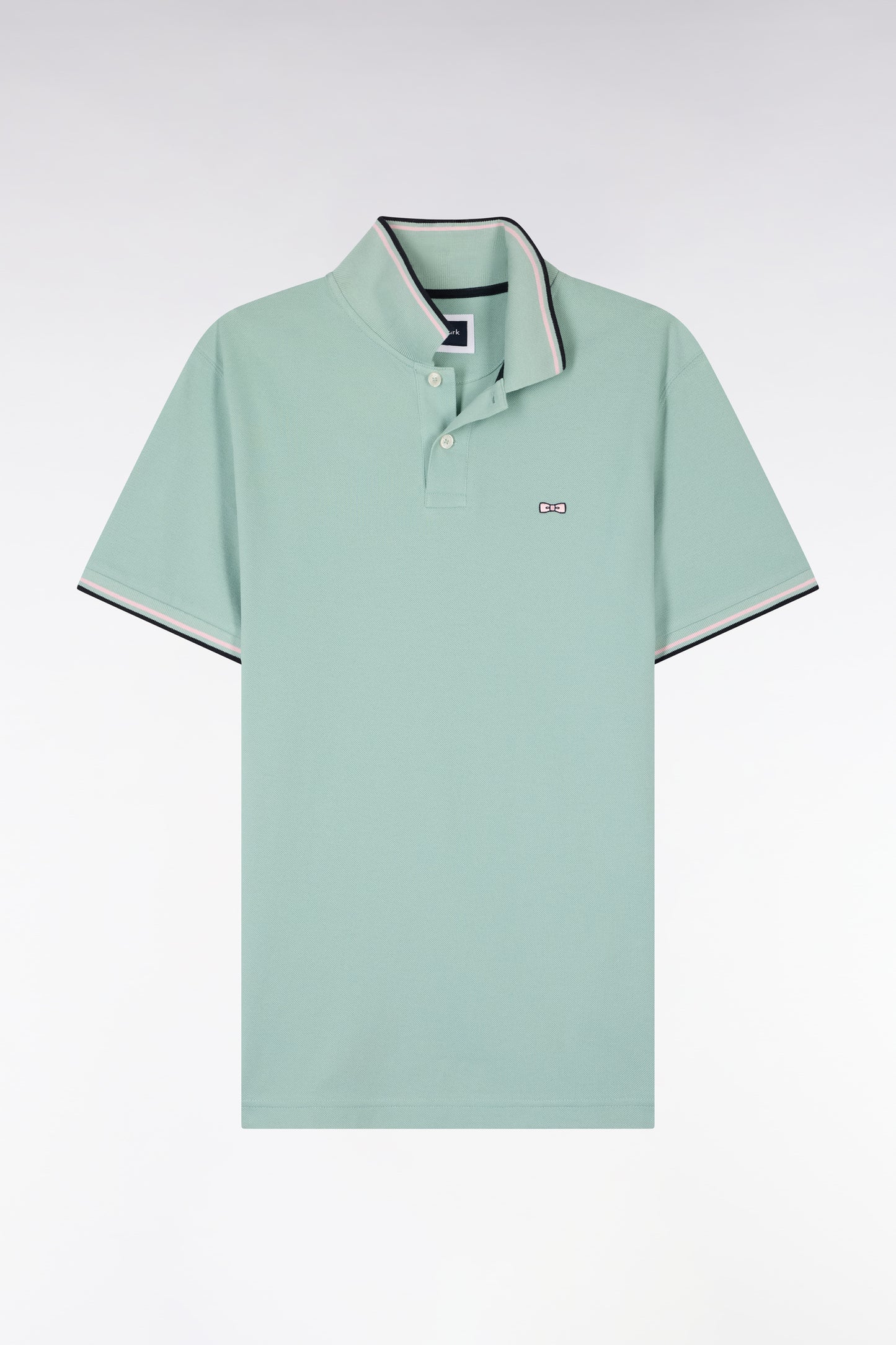 Polo à manches courtes en coton vert d'eau détails rayés coupe regular