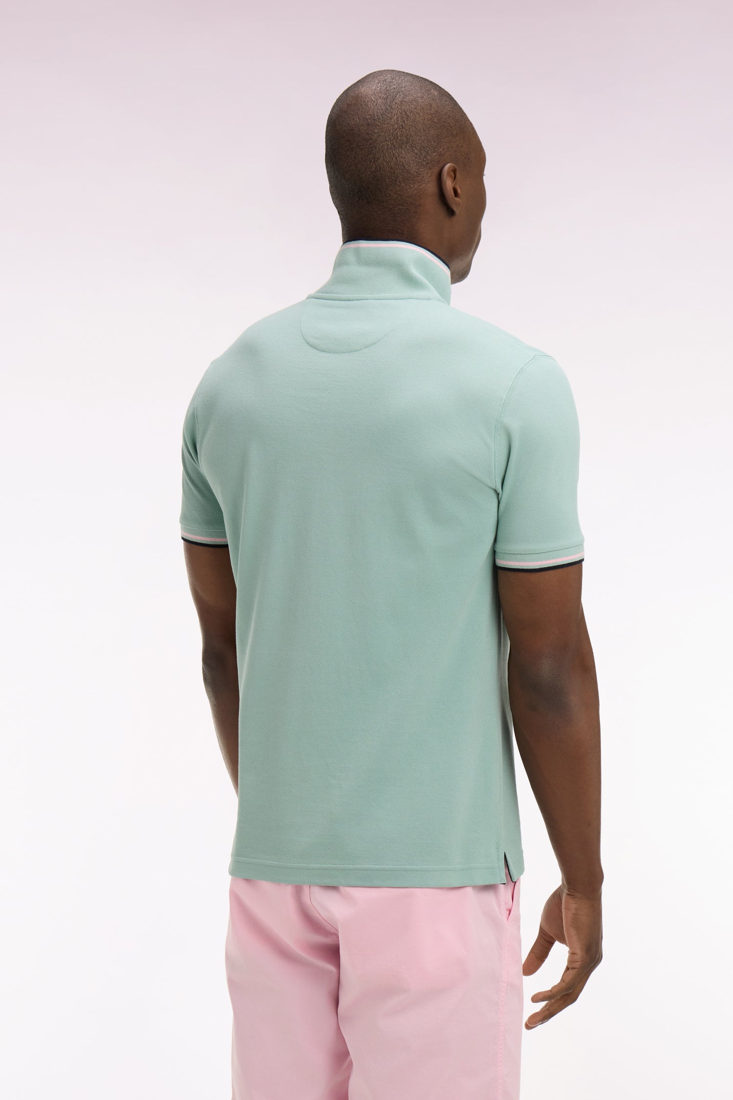 Kurzarm-Poloshirt aus Baumwolle Wassergrün Details gestreift Regular-Passform
