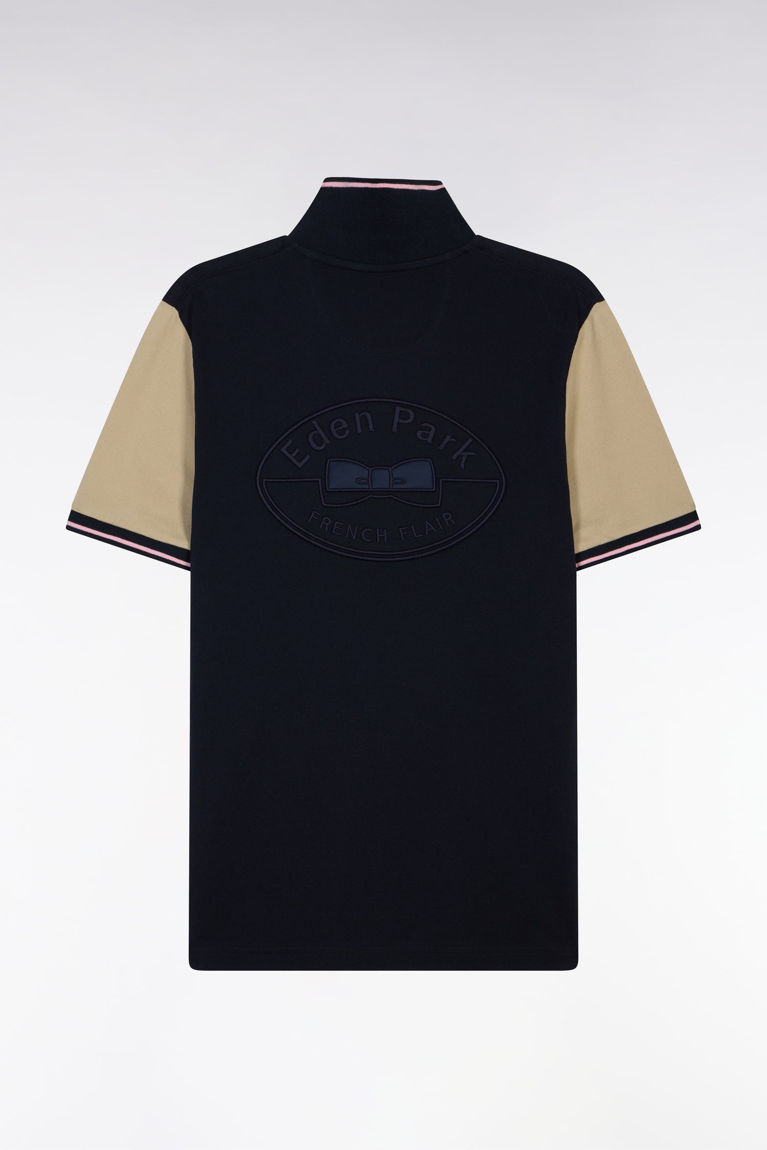 Polo à manches courtes en coton marine et beige