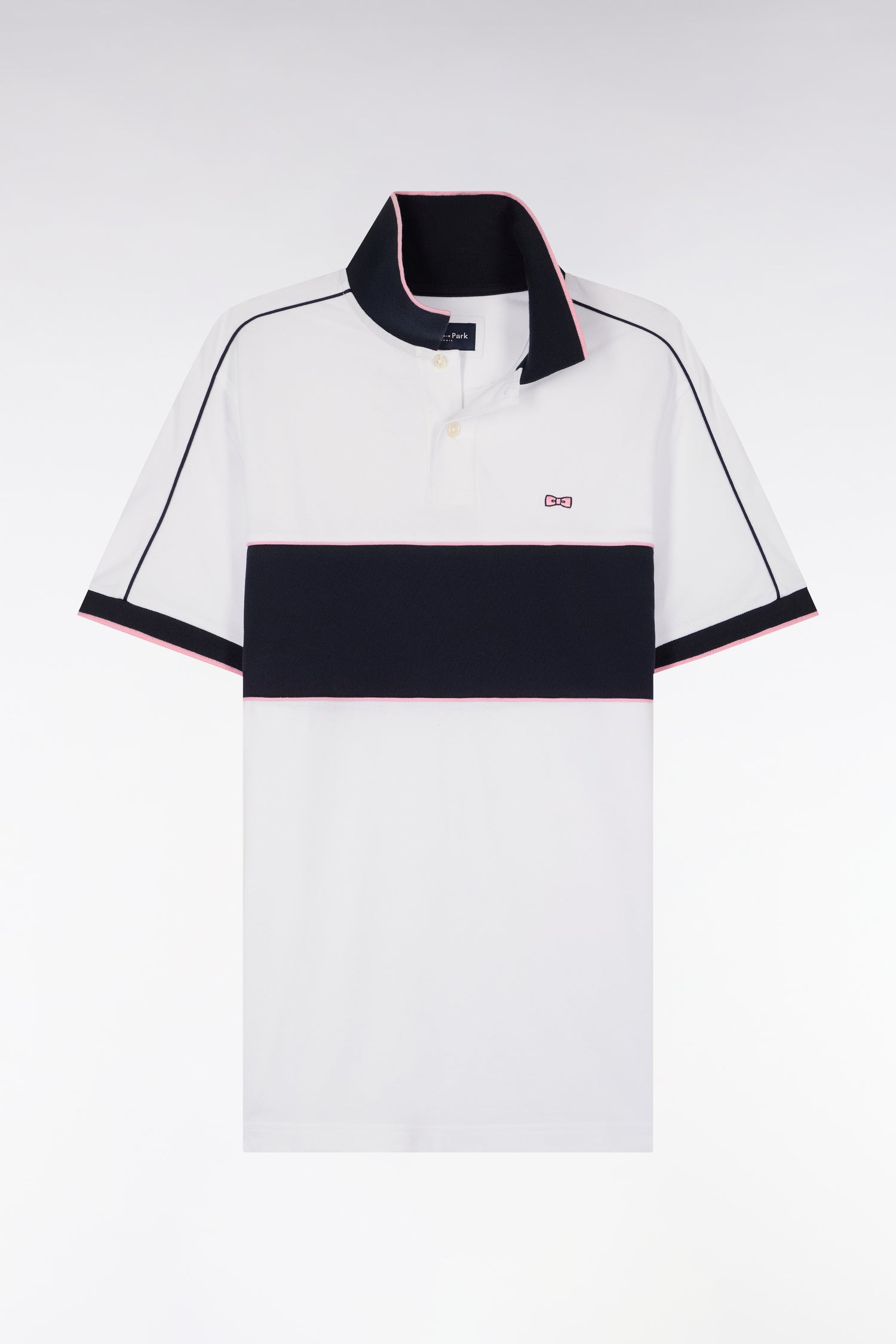 Polo à manches courtes en coton blanc découpes marine coupe regular