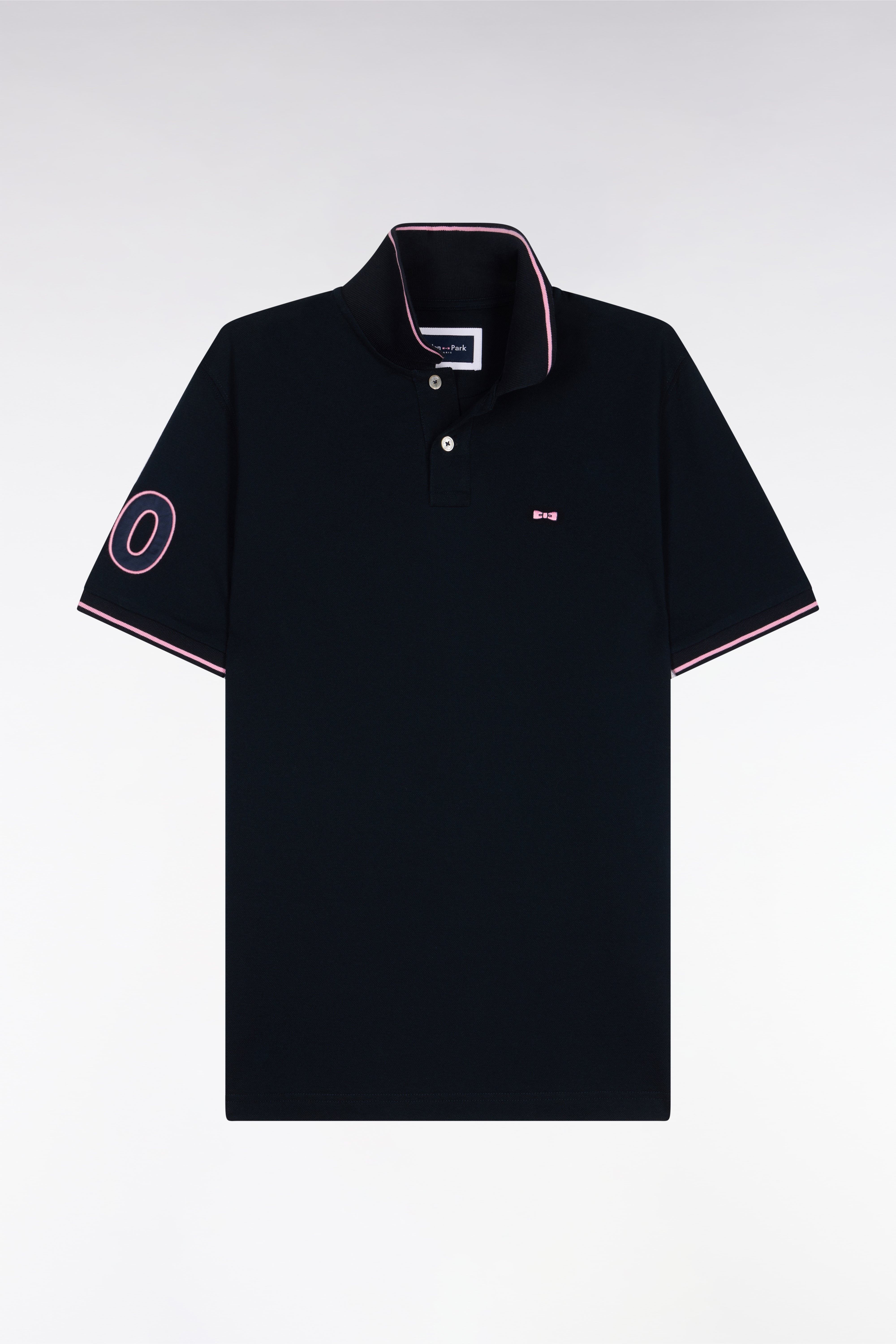 Polo à manches courtes en coton marine brodé coupe regular