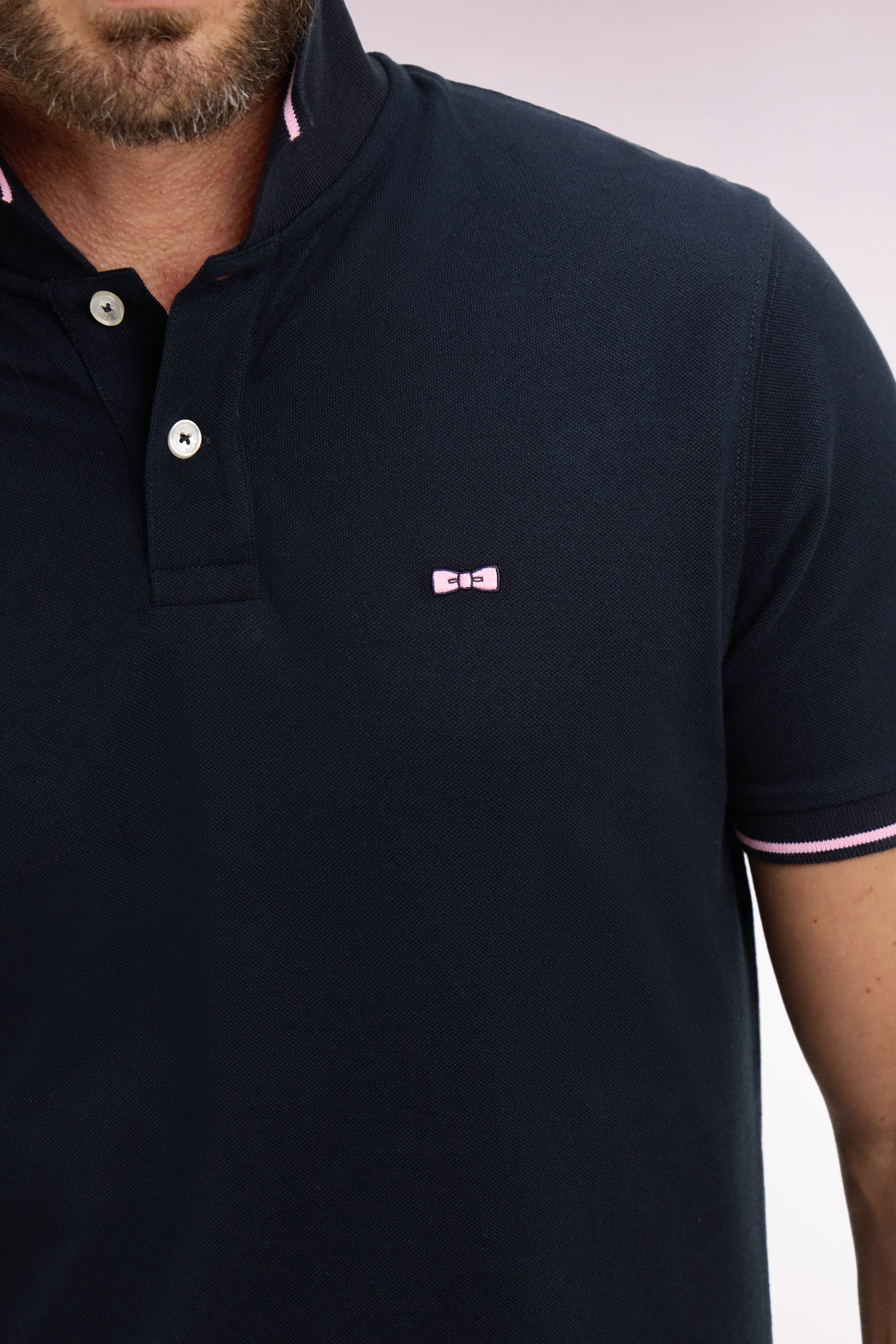 Polo à manches courtes en coton marine brodé coupe regular