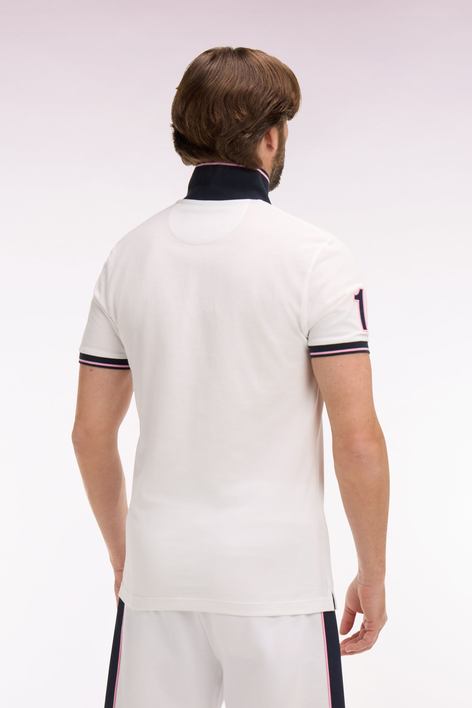 Polo à manches courtes en coton blanc brodé coupe regular