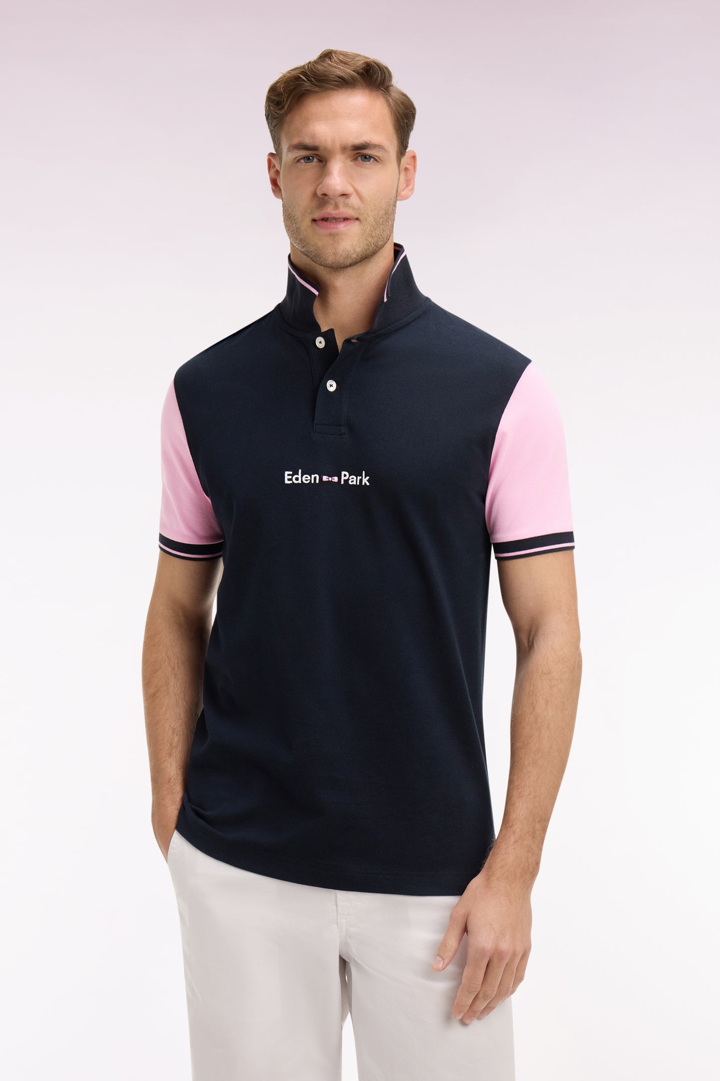 Short-sleeved navy cotton polo shirt with embroidery Eden Park regular fit