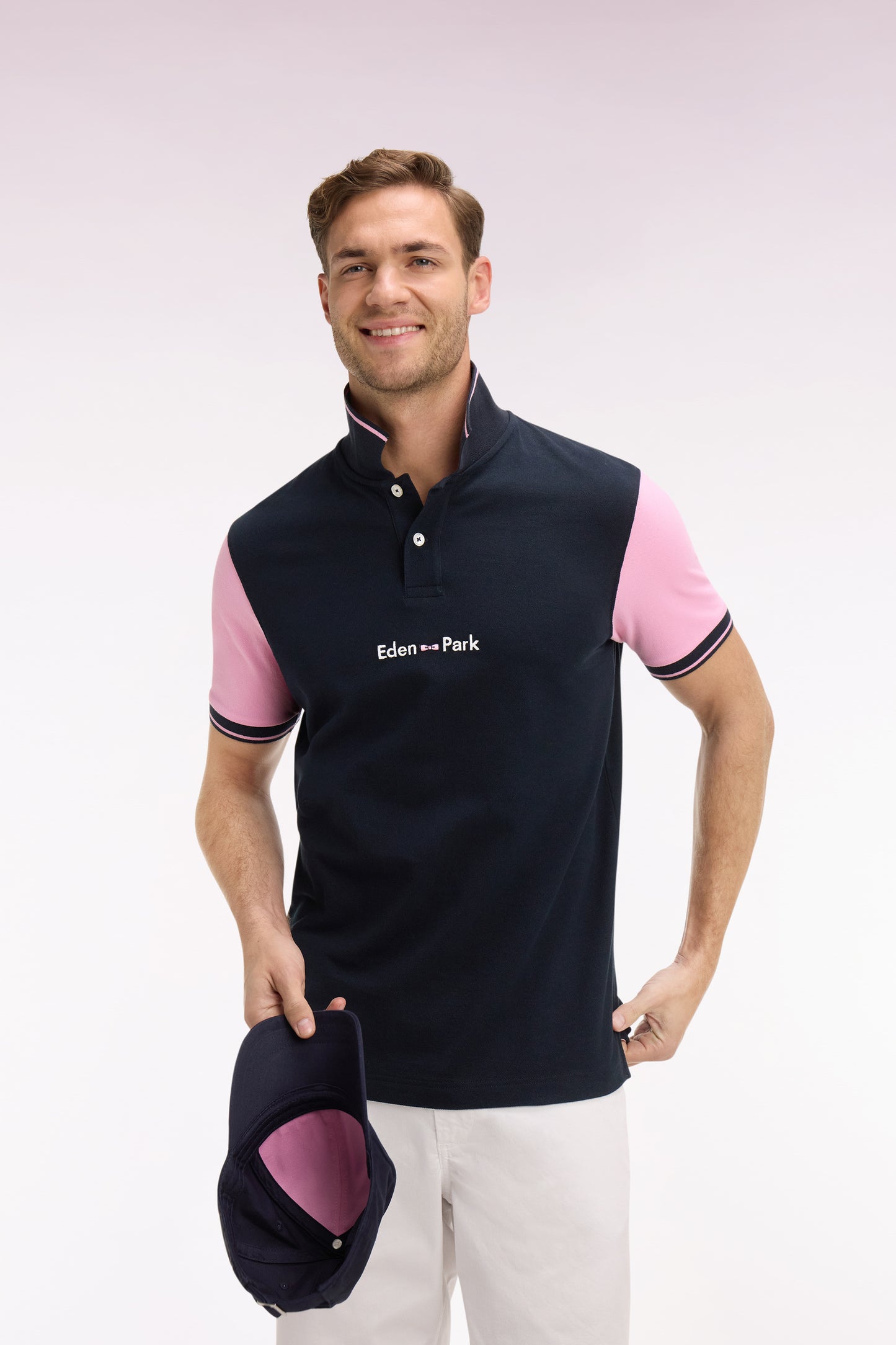 Short-sleeved navy cotton polo shirt with embroidery Eden Park regular fit