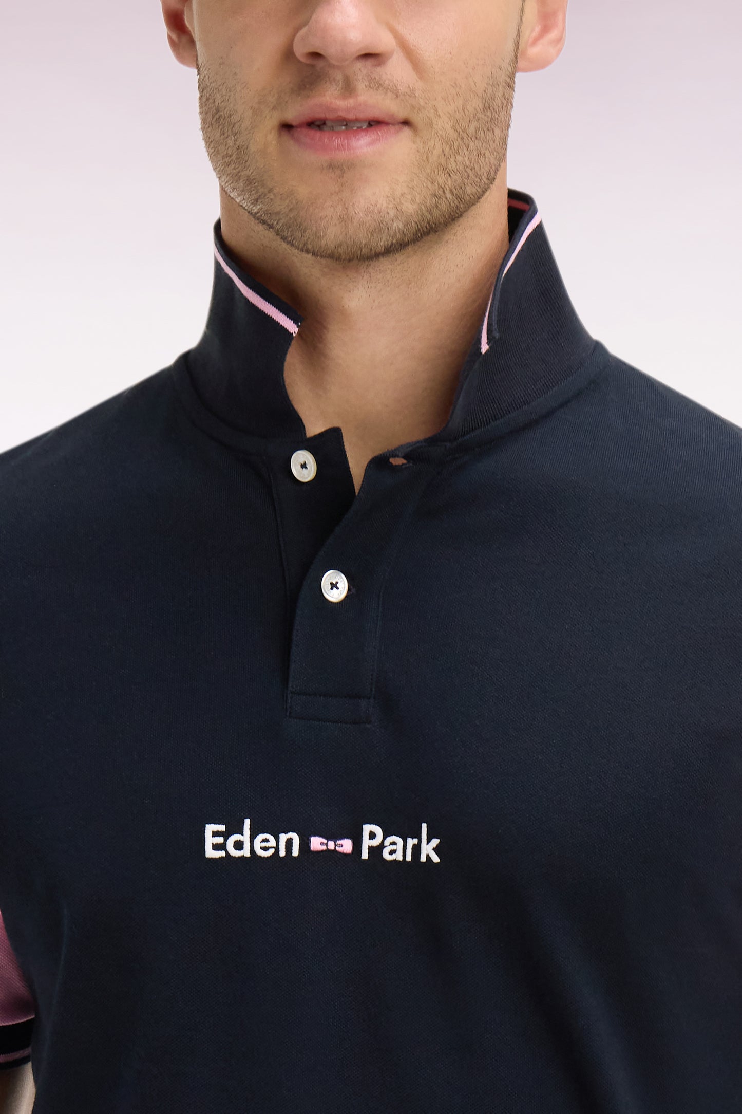 Short-sleeved navy cotton polo shirt with embroidery Eden Park regular fit