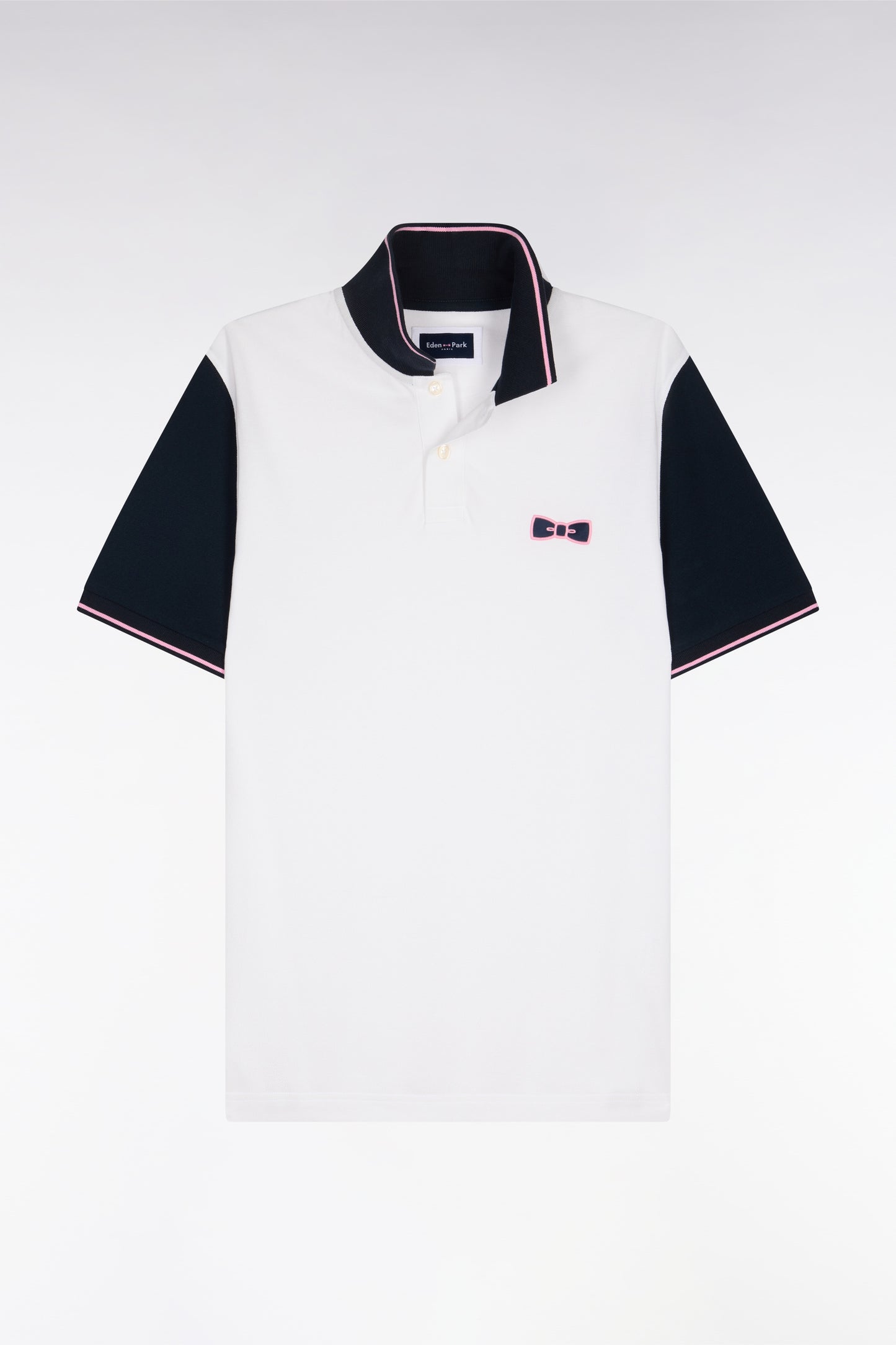 Polo à manches courtes en coton blanc à broderie patchée coupe regular