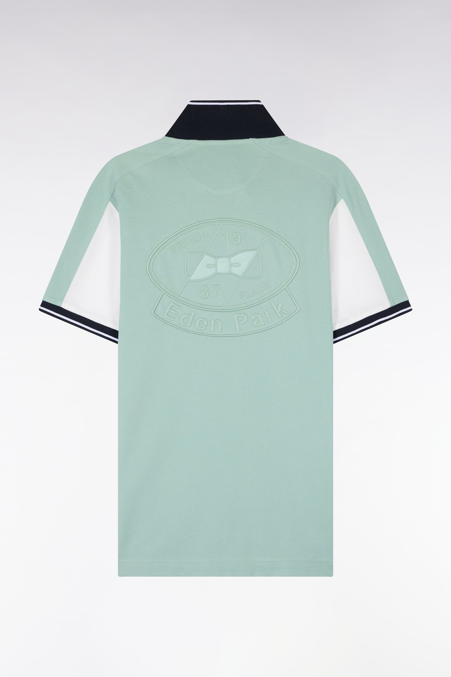 Polo à manches courtes en coton vert d'eau brodé coupe regular