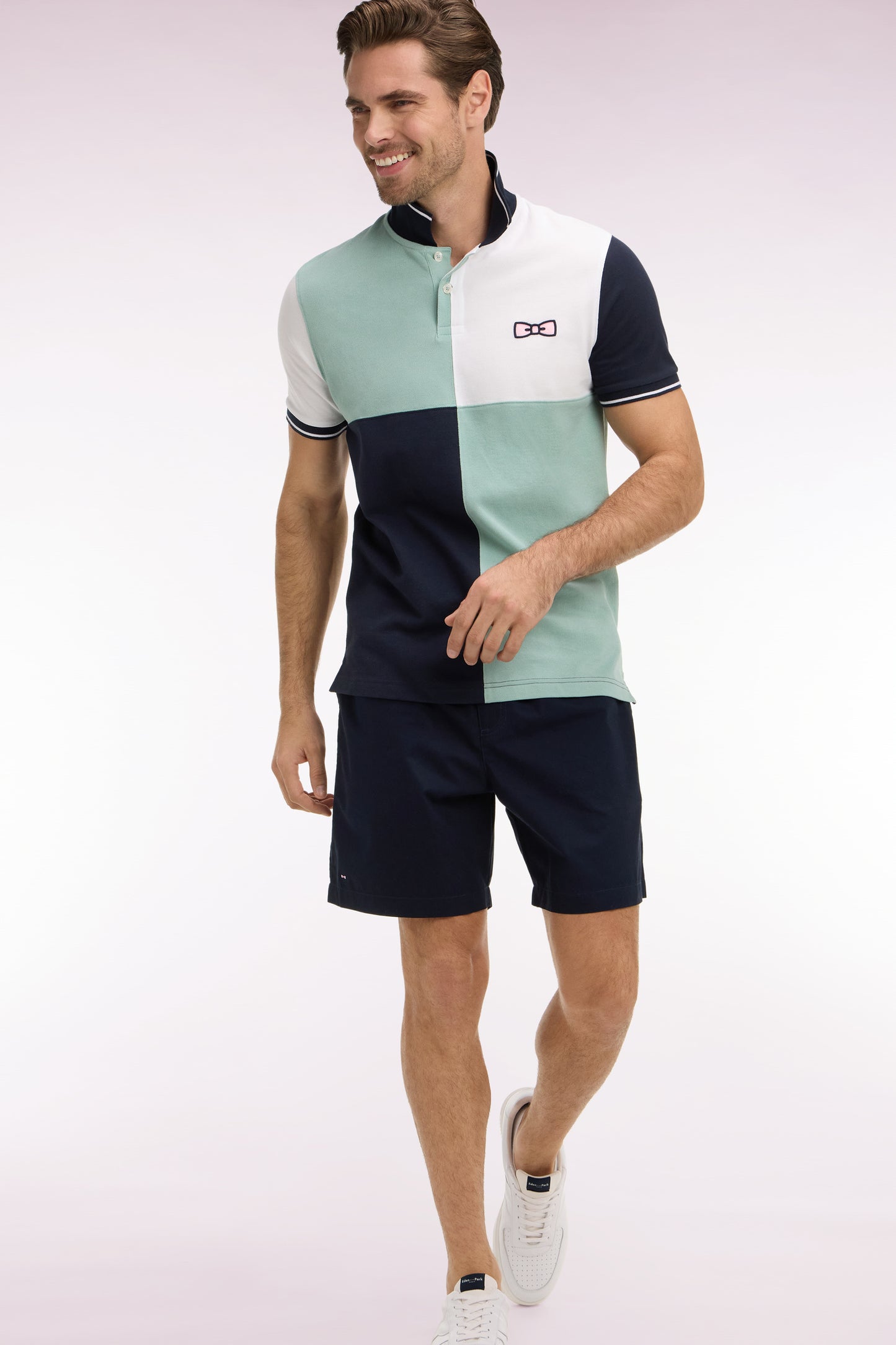 Polo à manches courtes en coton vert d'eau à cadrans coupe regular